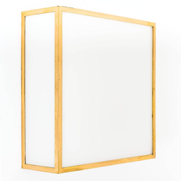 1 of 16 Austrian Square Box Flush Mount or Wall Lights Brass Opal Glass at 1stdibs