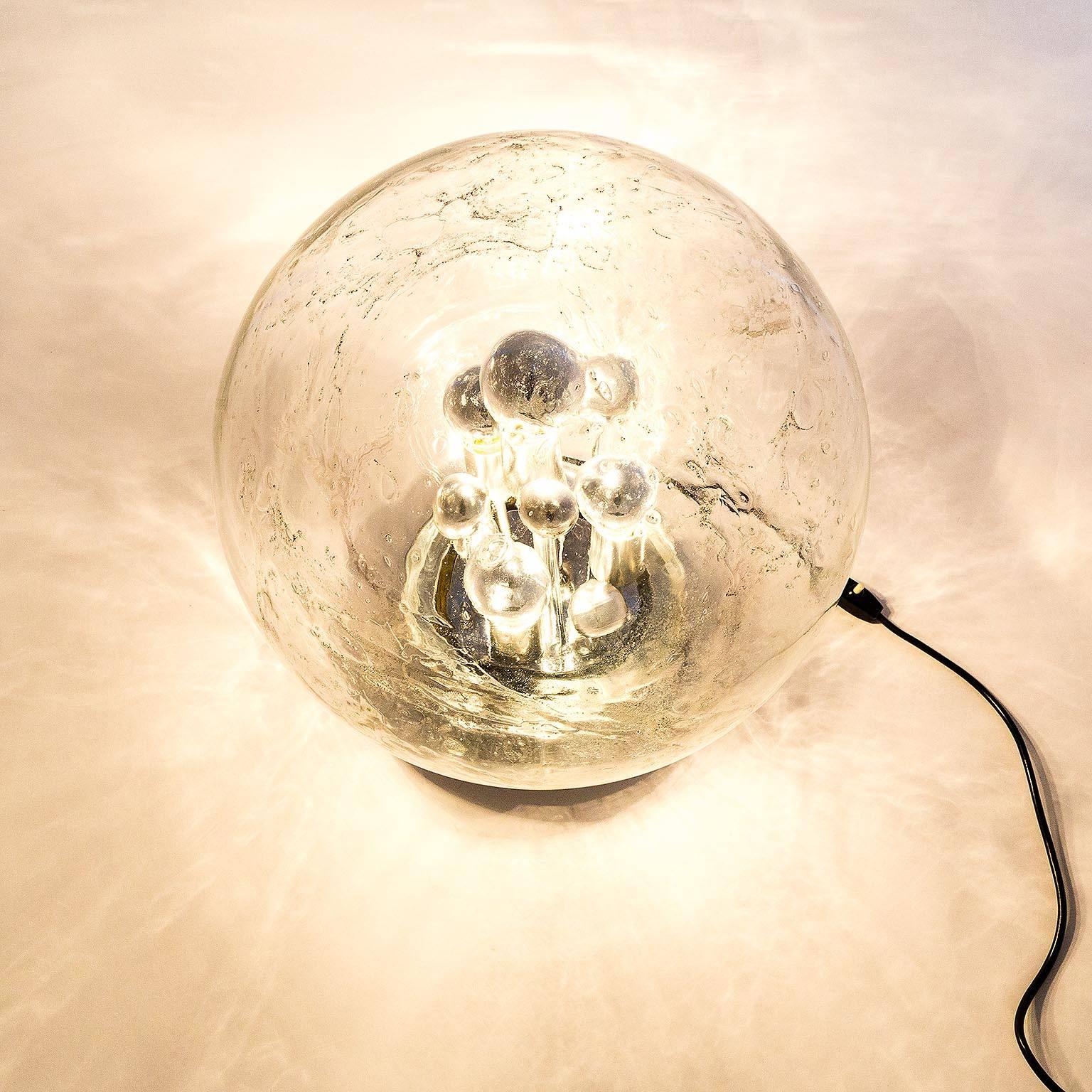 Doria Table or Floor Lamp Chrome Large Smoked Bubble Glass Globe, 1970s 2