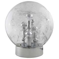 Doria Table or Floor Lamp Chrome Large Smoked Bubble Glass Globe, 1970s