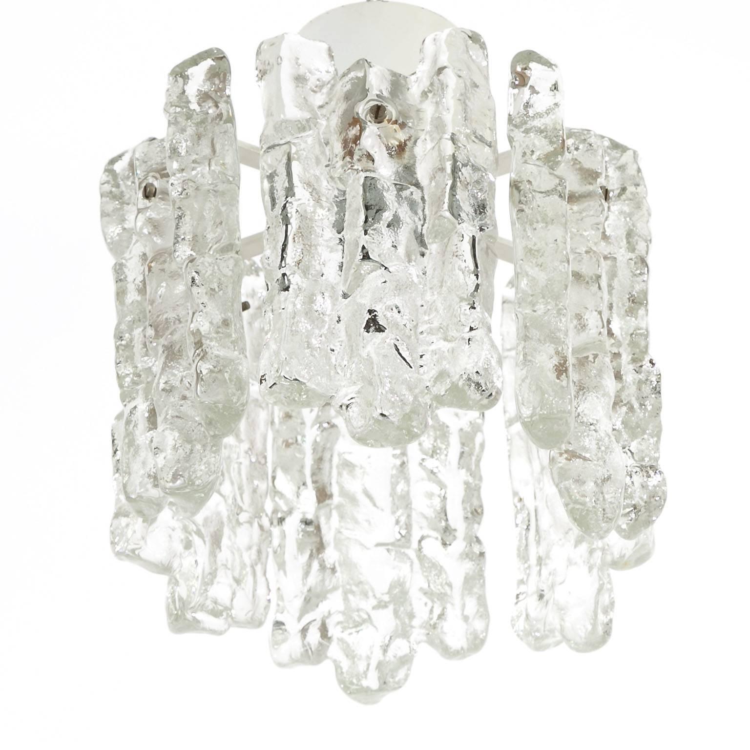 Mid-Century Modern One of Two Kalmar Flush Mount Lights, Ice Glass, 1970 For Sale