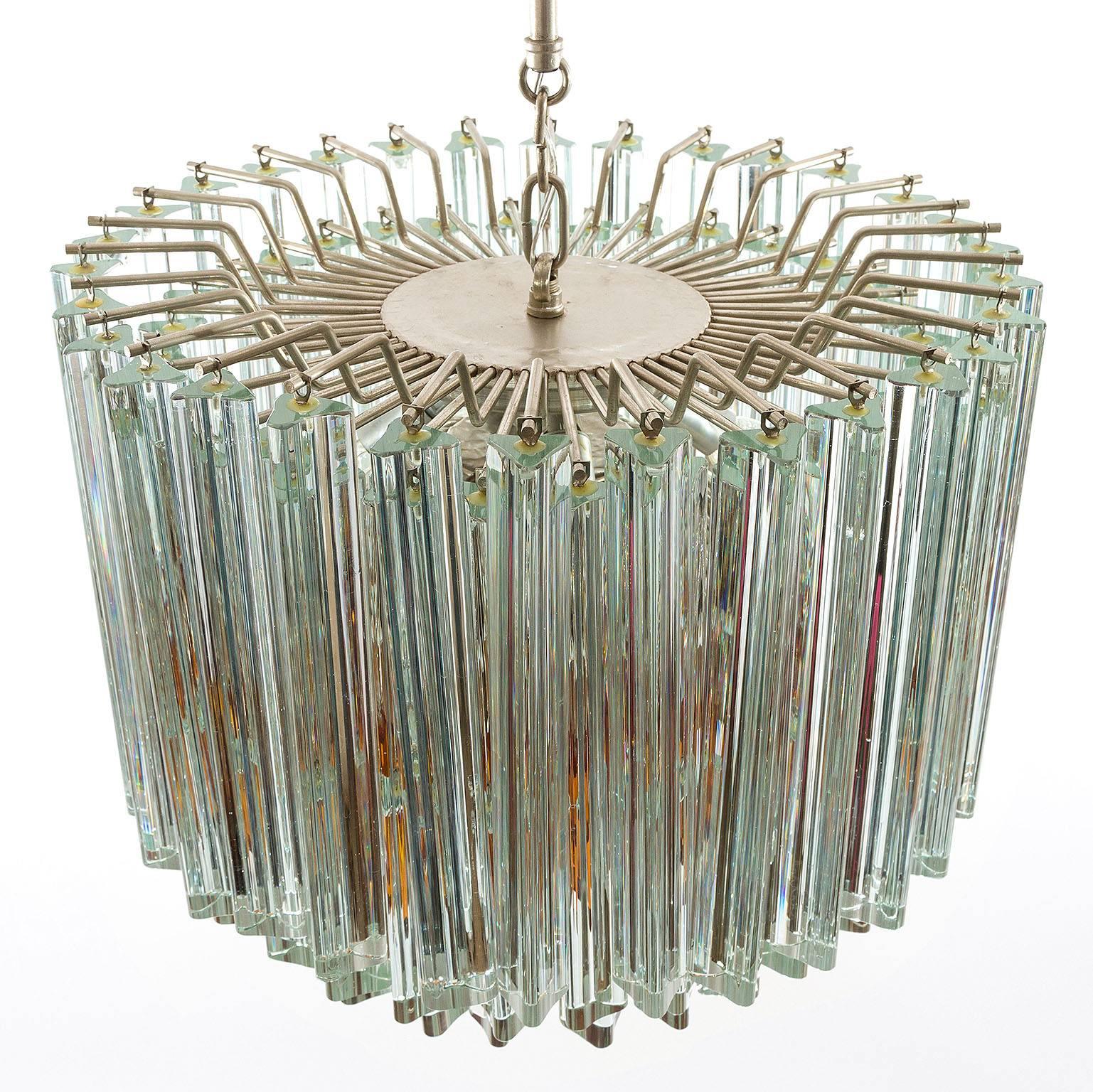 Mid-Century Modern Venini Glass Chandelier, Triedri Crystal Glass, Italy, 1960s