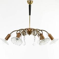 Rupert Nikoll Chandelier, Glass Copper Brass, Austria, 1950s