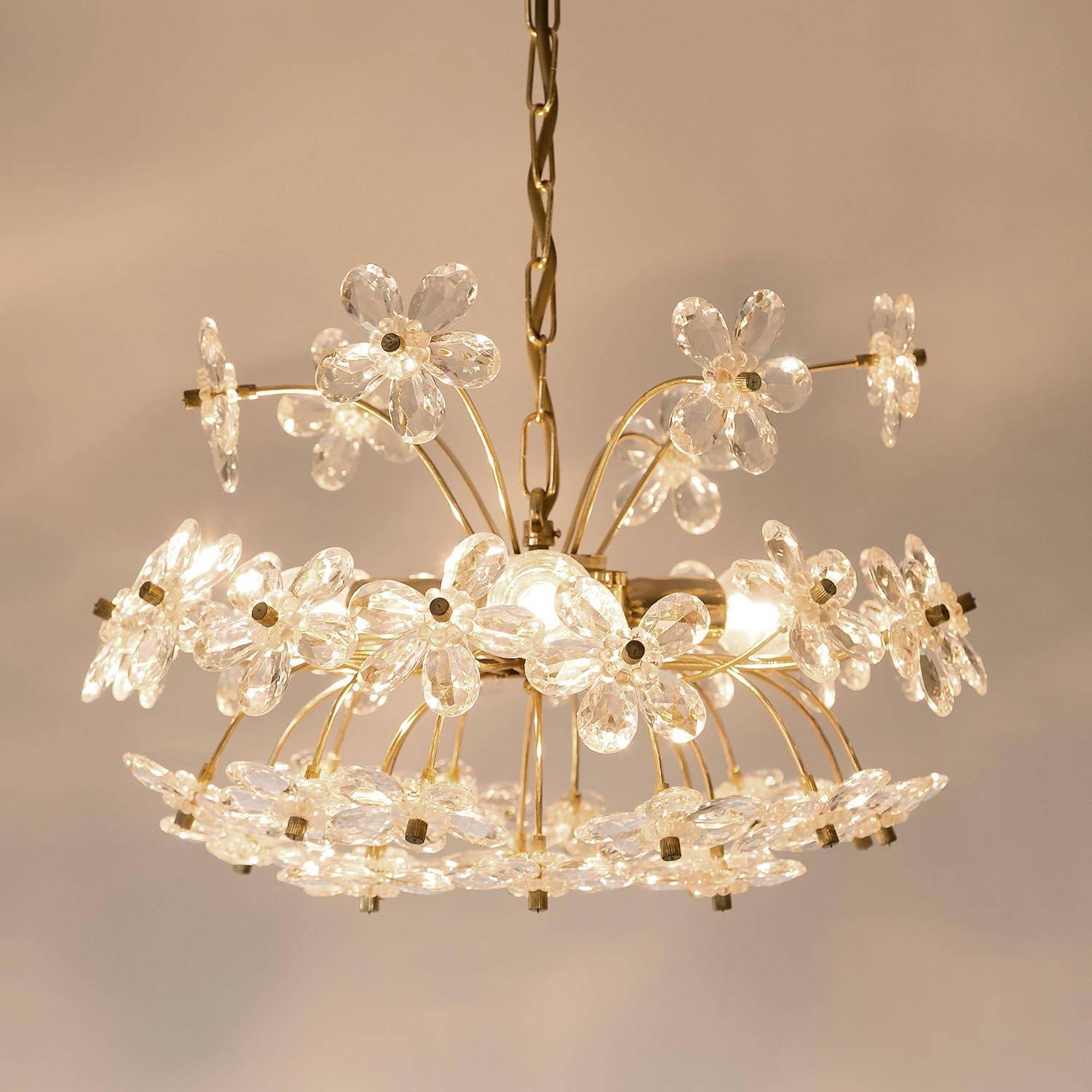 Italian Chandelier or Pendant Light, Brass Crystal Glass, 1906s 3