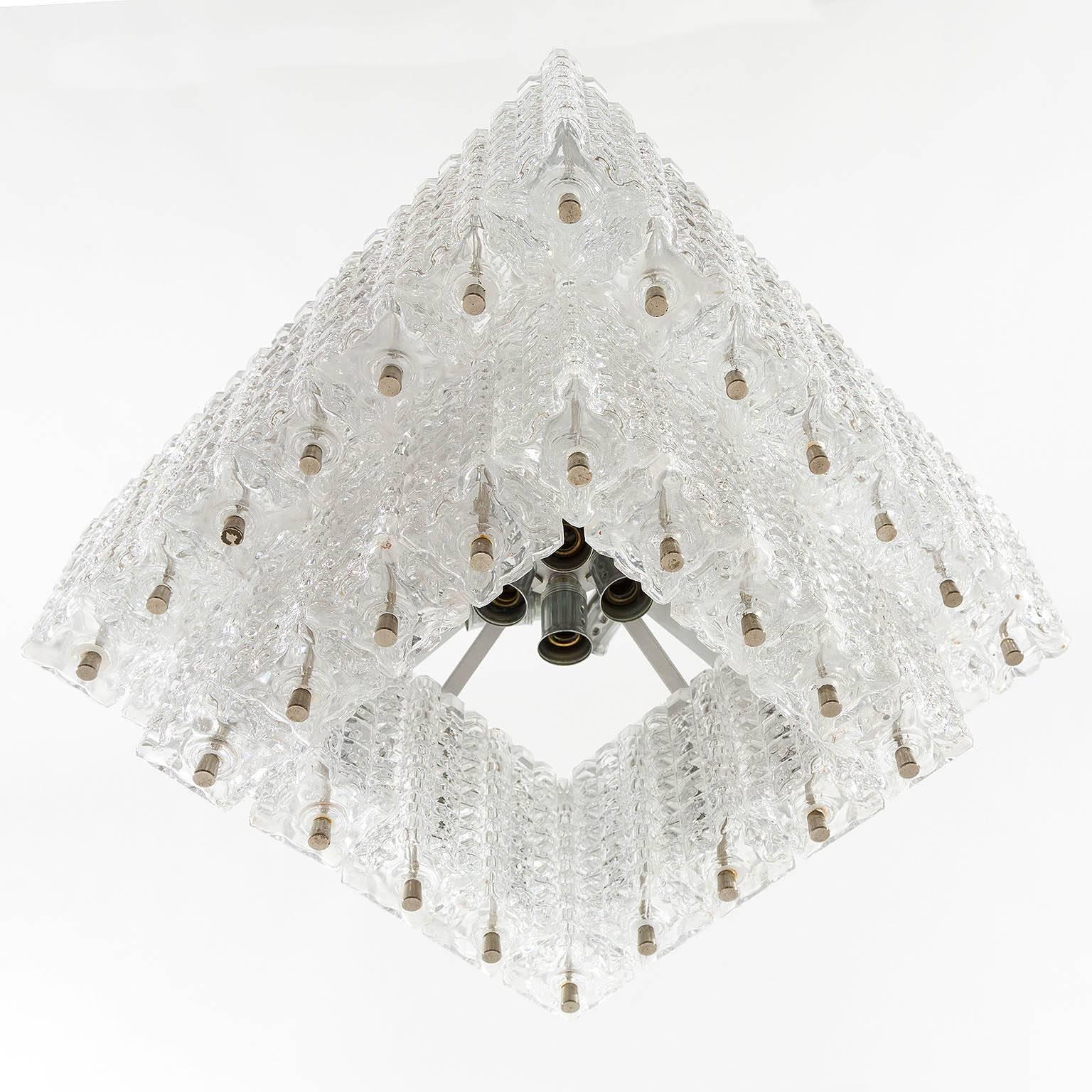 Lacquered Chandelier Pendant Light by Austrolux, Glass Chrome, Vienna, 1960s For Sale