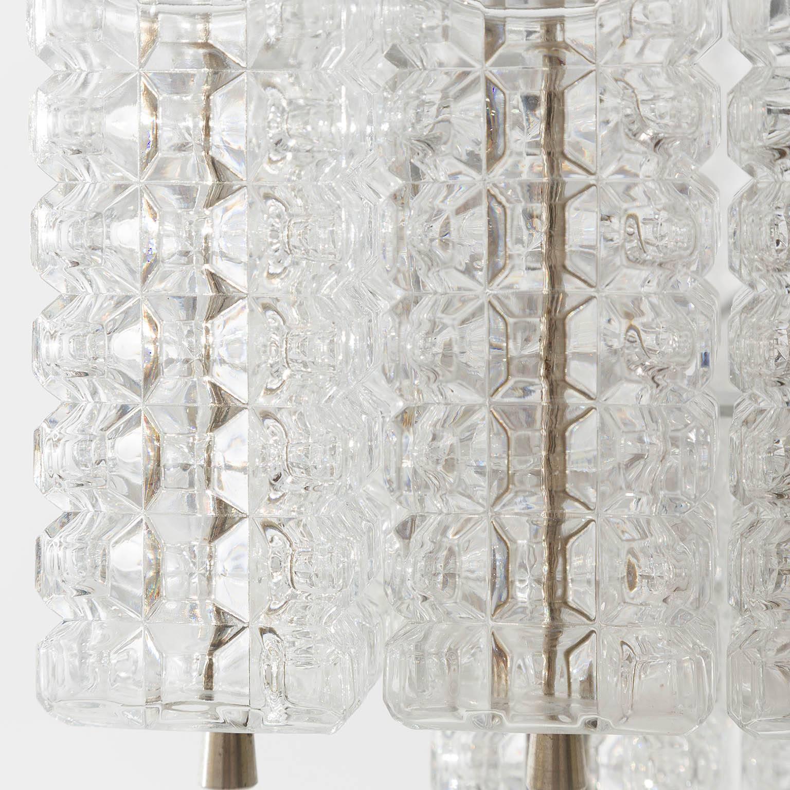 Chandelier Pendant Light by Austrolux, Glass Chrome, Vienna, 1960s In Good Condition For Sale In Hausmannstätten, AT
