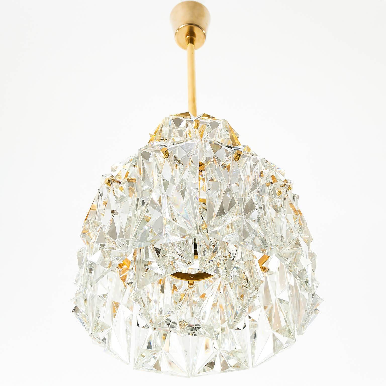 German Gilded Brass and Crystal Chandelier by Palwa, 1970 For Sale