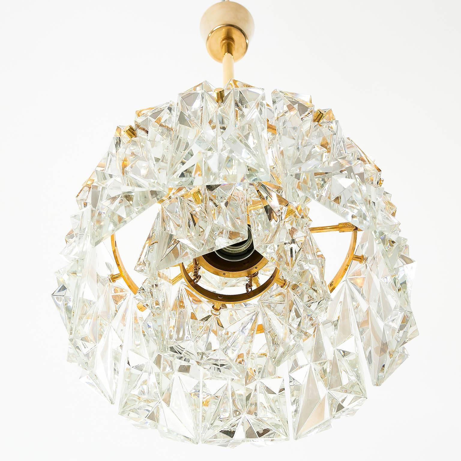 Gilt Gilded Brass and Crystal Chandelier by Palwa, 1970 For Sale