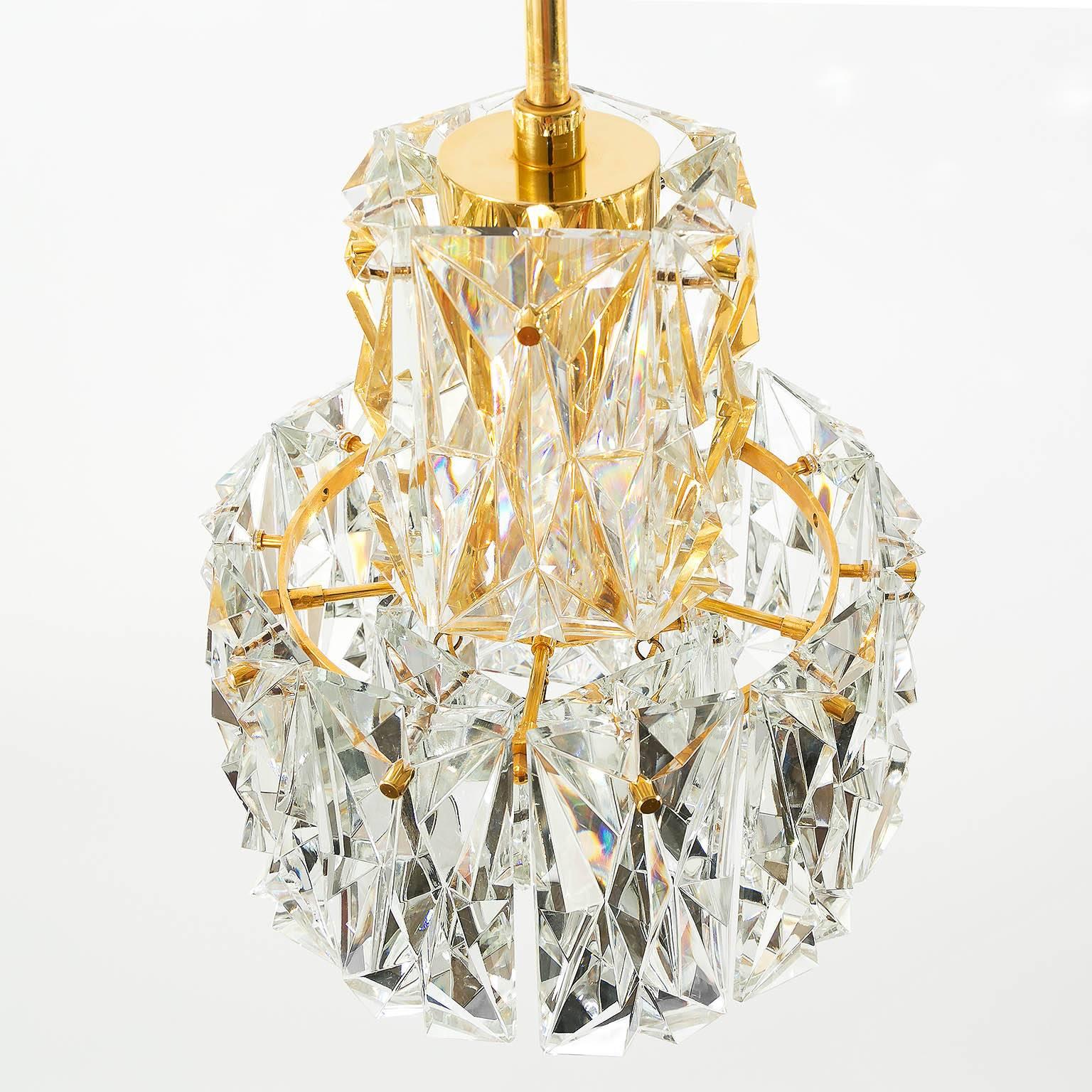 Mid-20th Century Gilded Brass and Crystal Chandelier by Palwa, 1970 For Sale