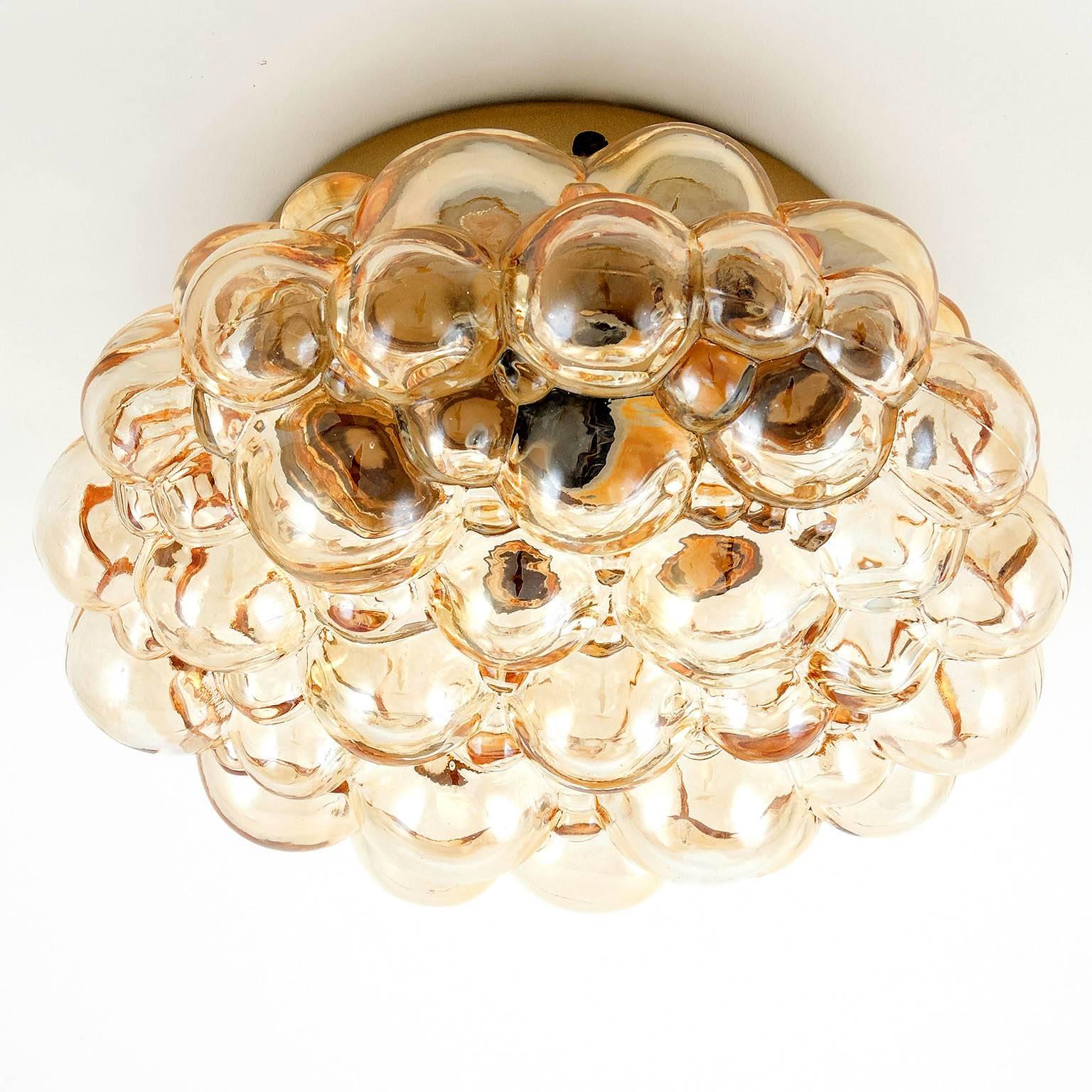 Mid-Century Modern Pair of Limburg Flush Lights Amber Tone Bubble Glass by Helena Tynell, 1960
