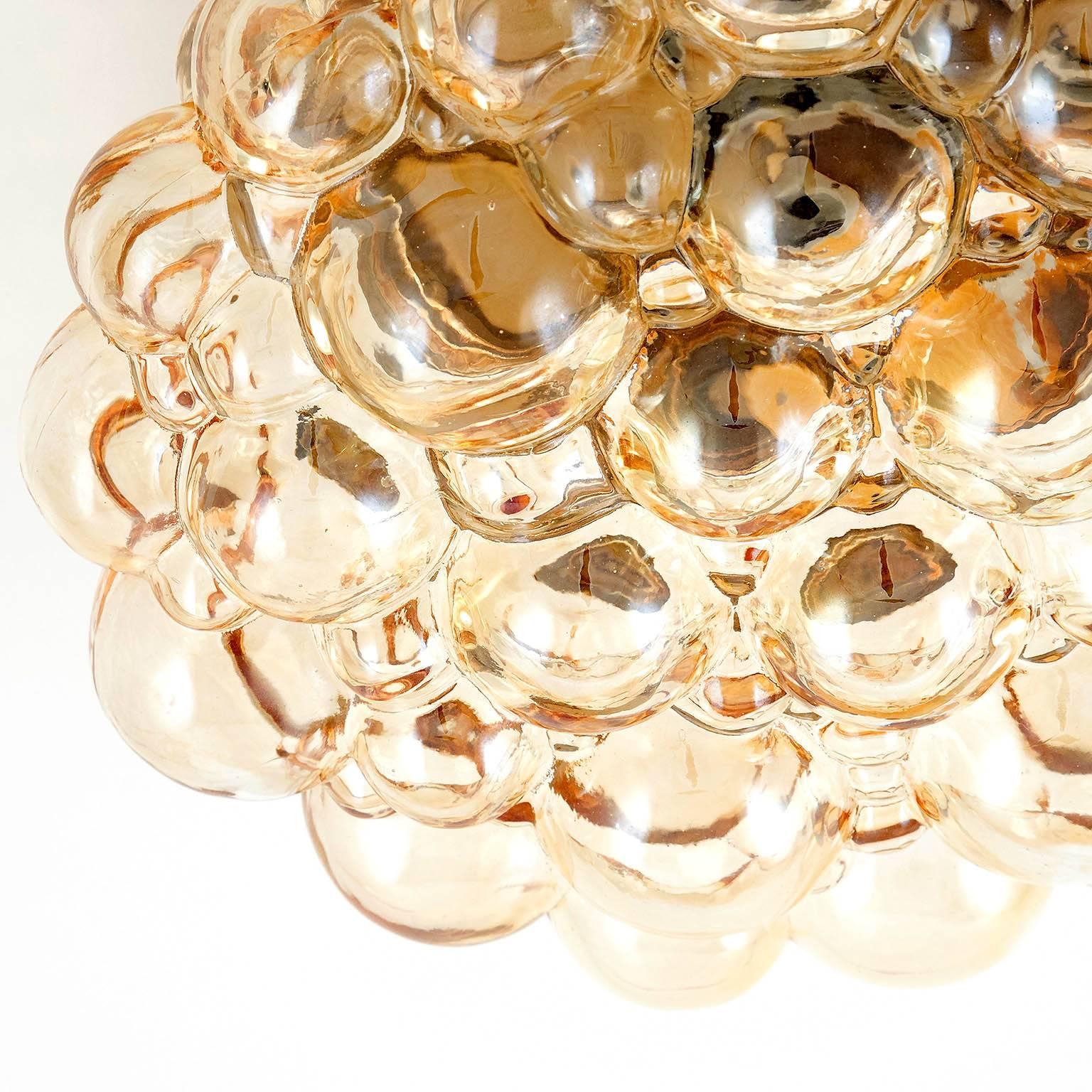 Mid-20th Century Pair of Limburg Flush Lights Amber Tone Bubble Glass by Helena Tynell, 1960