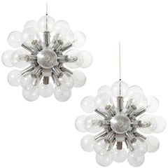 Retro 1 of 4 Kalmar Sputnik Pendant Lights Chandeliers 'RS 27', Aluminum Glass, 1970