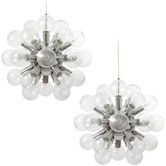 Set of Six Kalmar Sputnik Pendant Lights Chandeliers 'RS 27', Aluminum Glass, 19 3