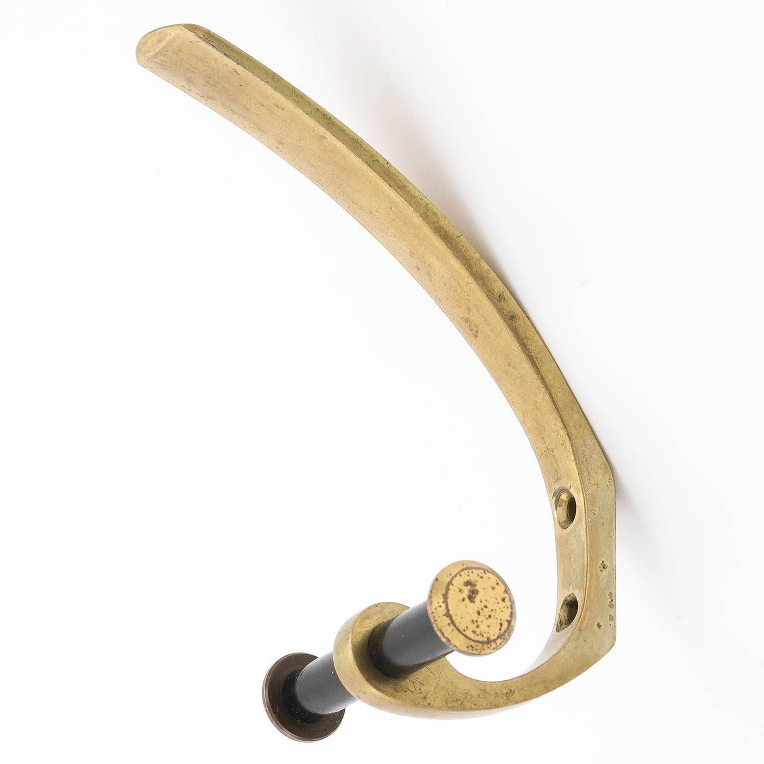 Set of Six Coat Wall Hooks Blackened Brass by Hertha Baller Auböck Style, 1950s In Good Condition In Hausmannstätten, AT