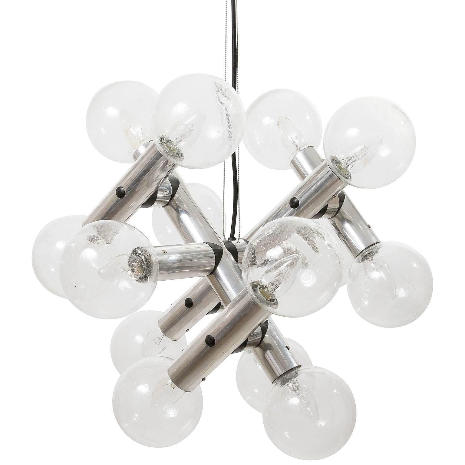 Mid-Century Modern Three Kalmar Pendant Lights Chandeliers 'RS 14', Aluminum Atomic Molecule, 1970s