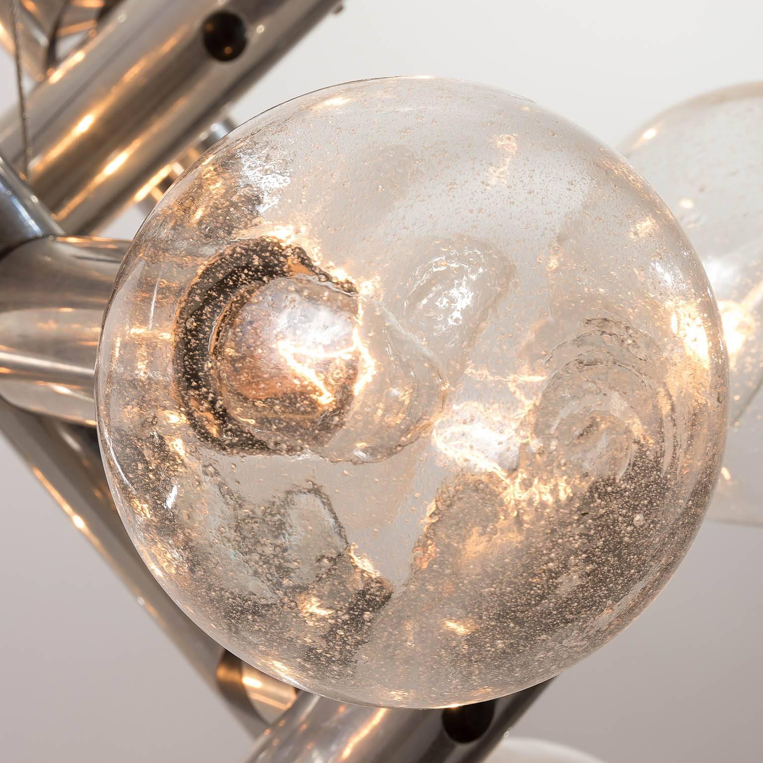 Three Kalmar Pendant Lights Chandeliers 'RS 14', Aluminum Atomic Molecule, 1970s 3
