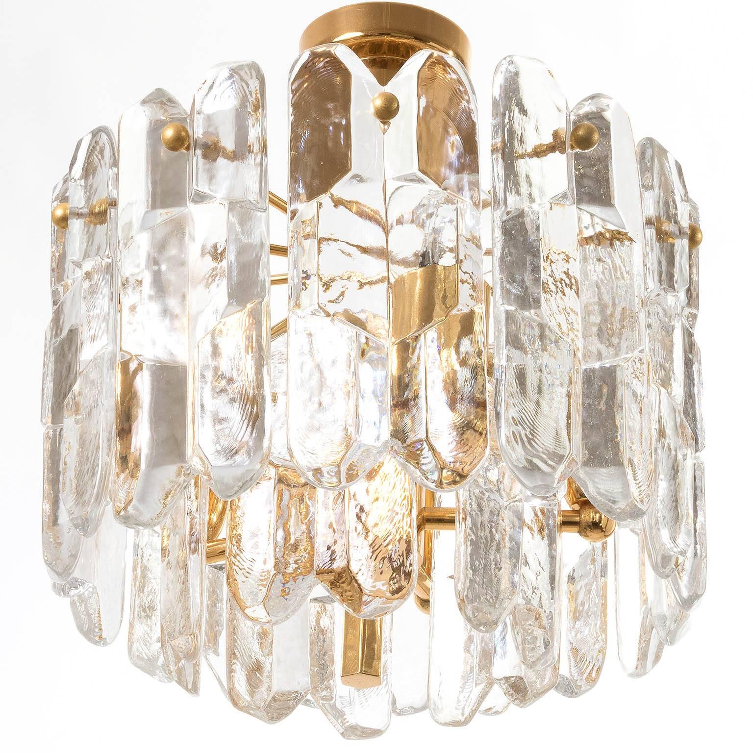 Mid-Century Modern Kalmar Flush Mount Light 'Palazzo', Gilt Brass Glass, 1970, One of Two