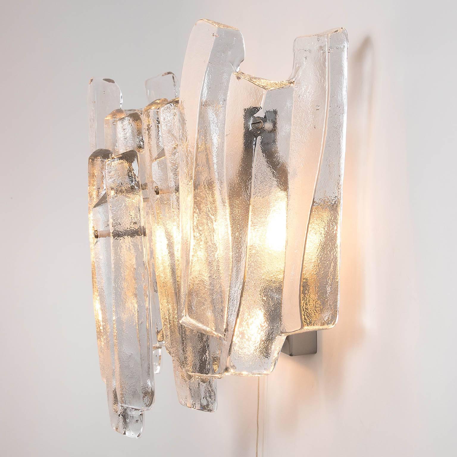 Frosted 1960s Large Kalmar Ice Glass Sconce, 1960s For Sale