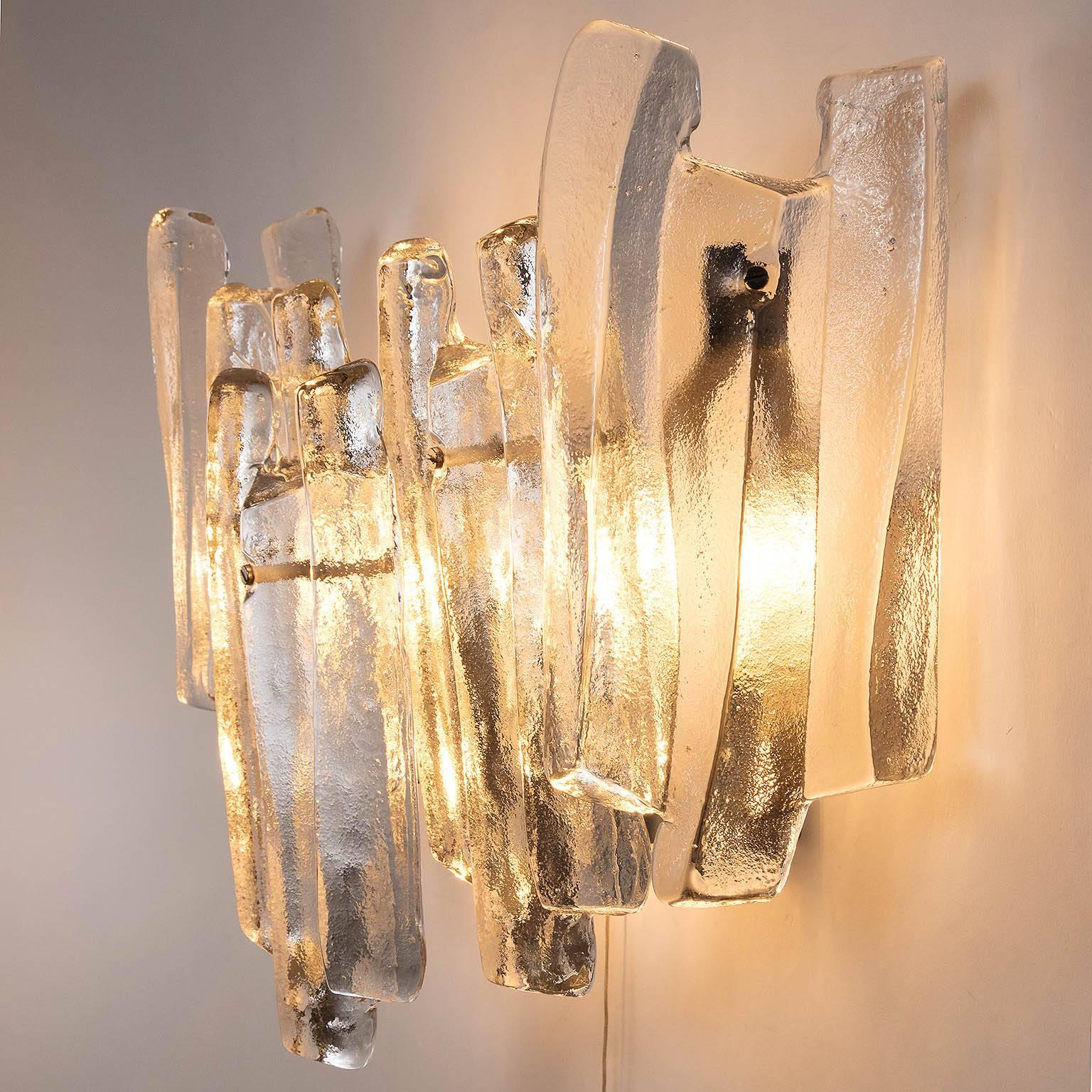 Mid-20th Century 1960s Large Kalmar Ice Glass Sconce, 1960s For Sale
