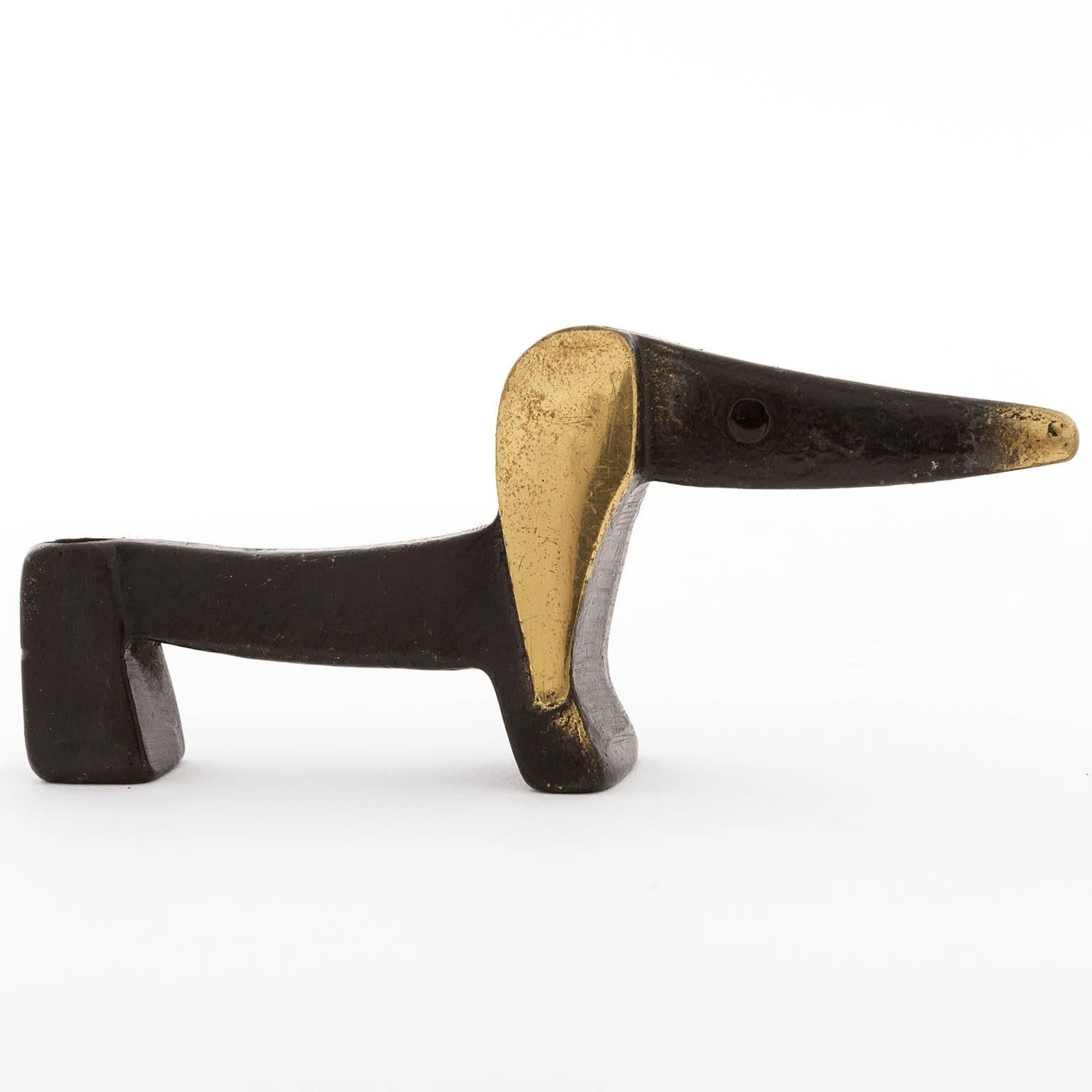 Mid-Century Modern Walter Bosse Penholder Dog Blackened Brass, Austria, 1950s