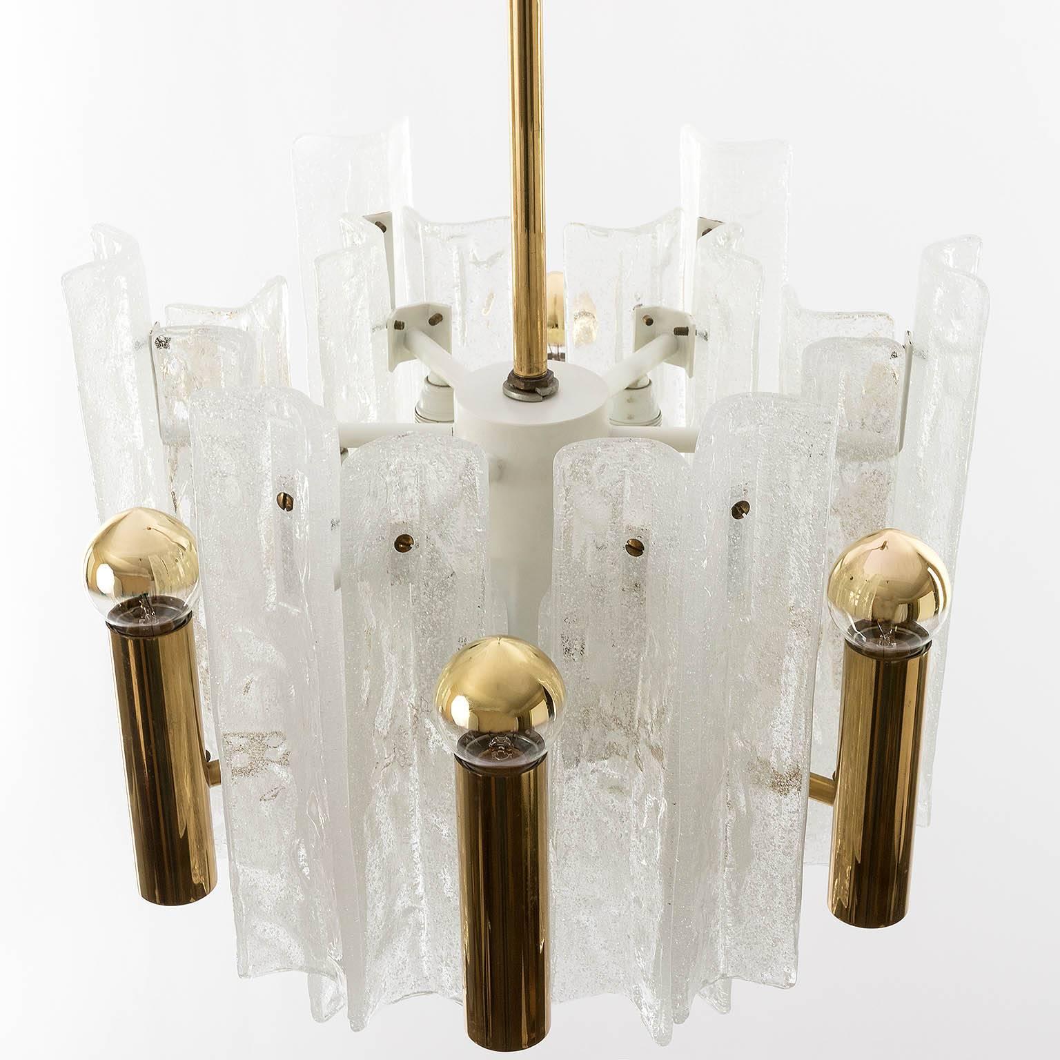 Blown Glass Kalmar Chandelier Brass and Glass, 1960s For Sale