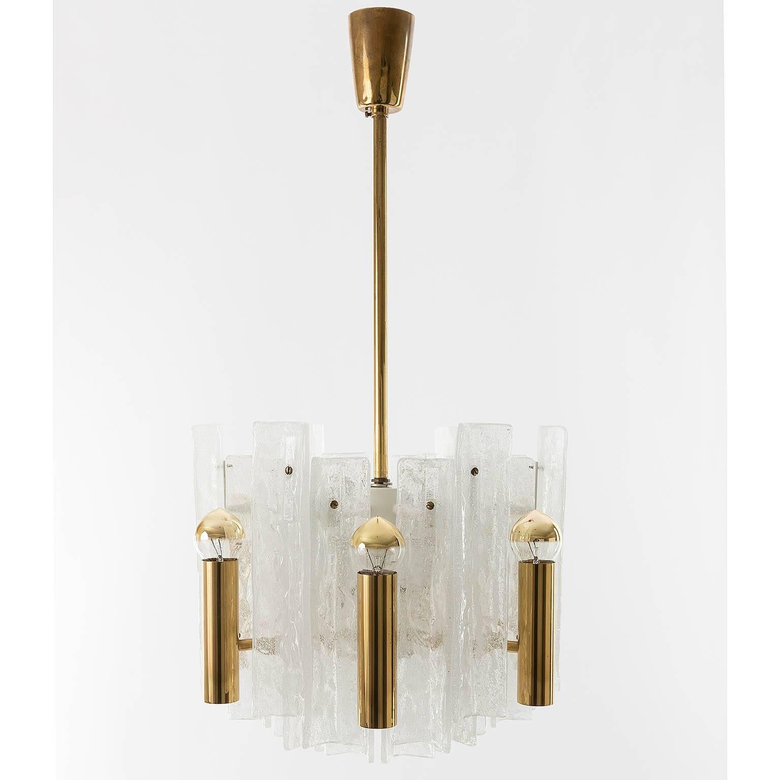 Mid-20th Century Kalmar Chandelier Brass and Glass, 1960s For Sale