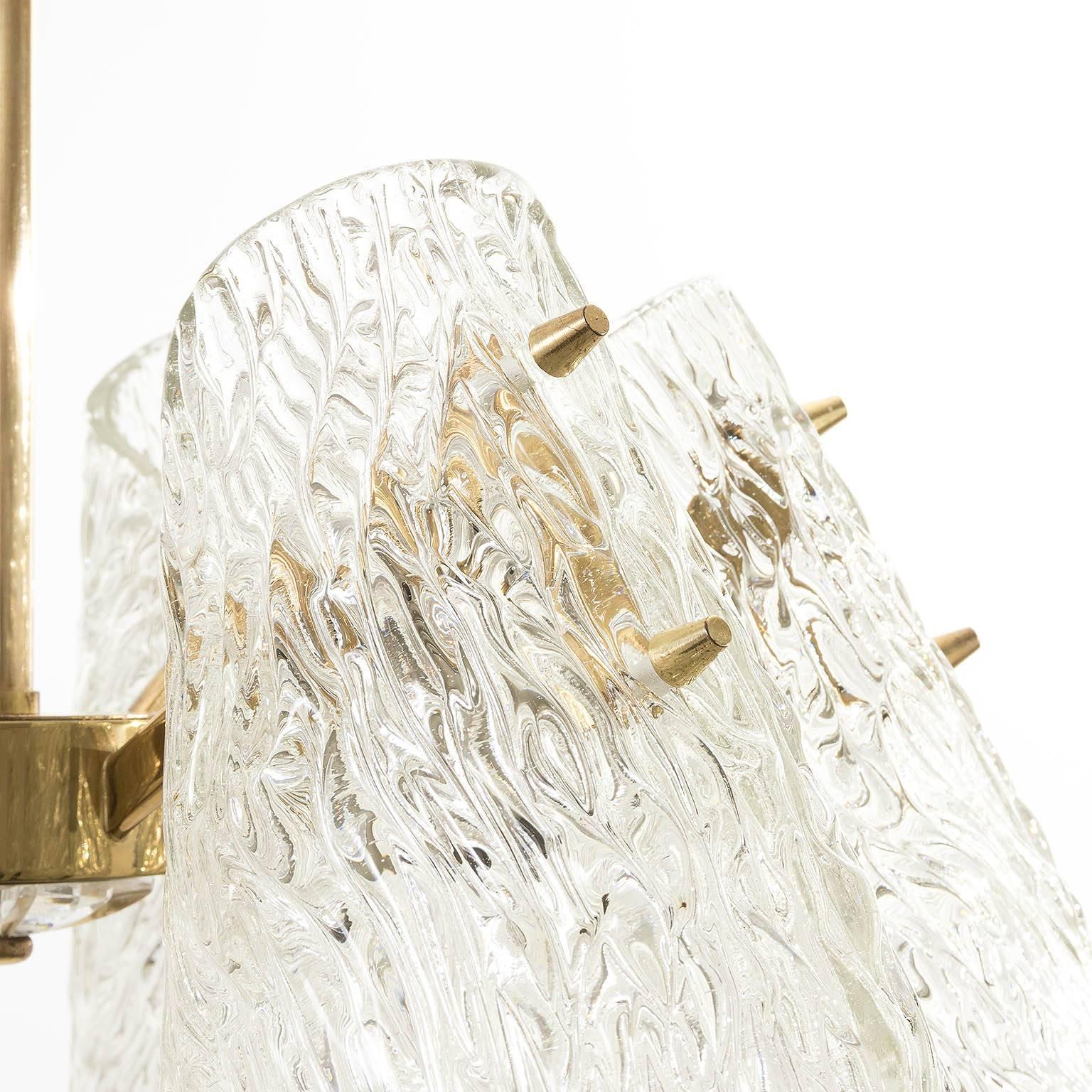 Mid-20th Century Kalmar Chandelier, Textured Glass and Brass, 1960 For Sale