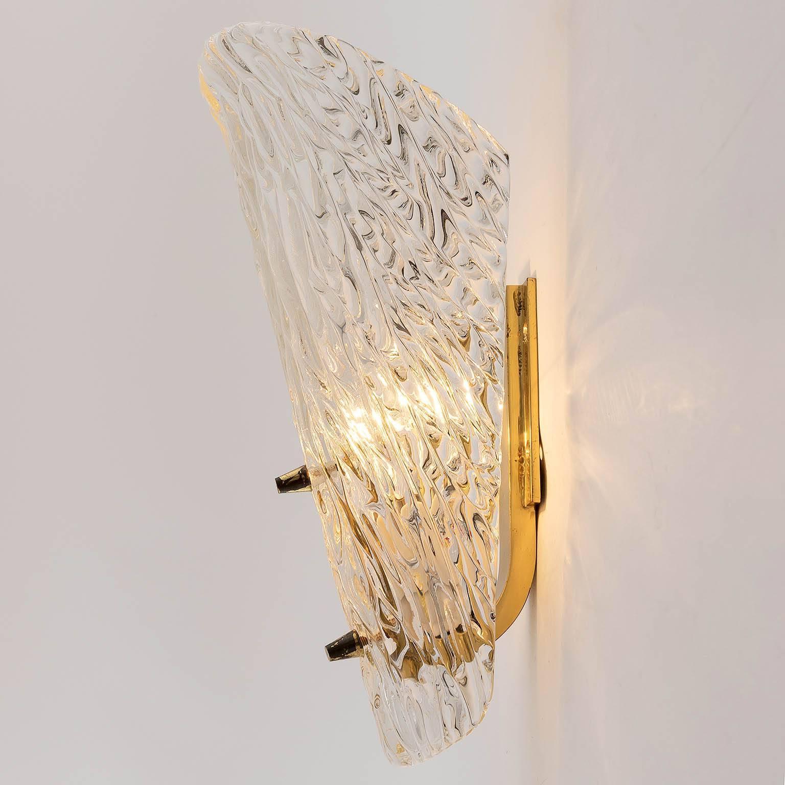 Four Kalmar Sconces, Textured Glass Brass, 1960 4