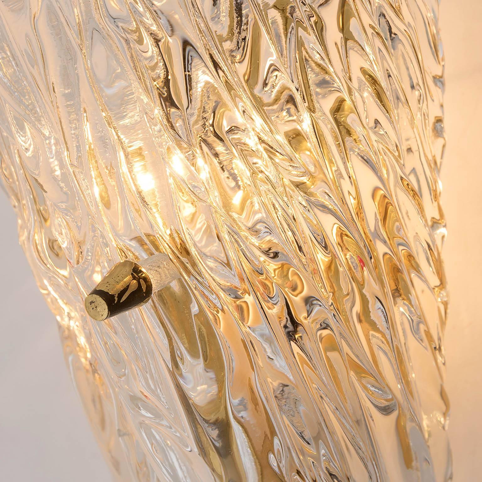 Four Kalmar Sconces, Textured Glass Brass, 1960 5