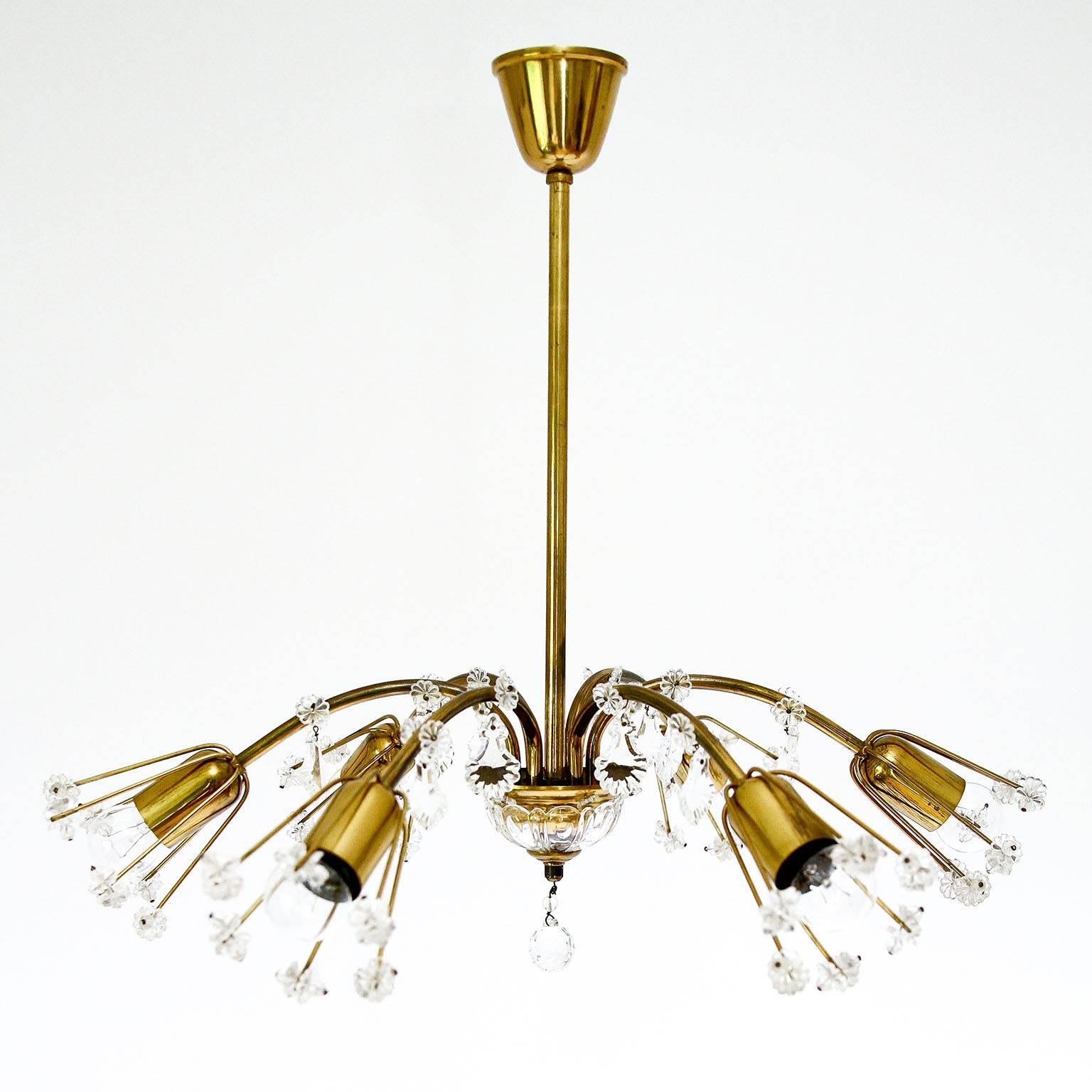 Mid-20th Century Pair of Emil Stejnar Chandeliers or Flush Mount Lights, Patinated Brass, 1950s
