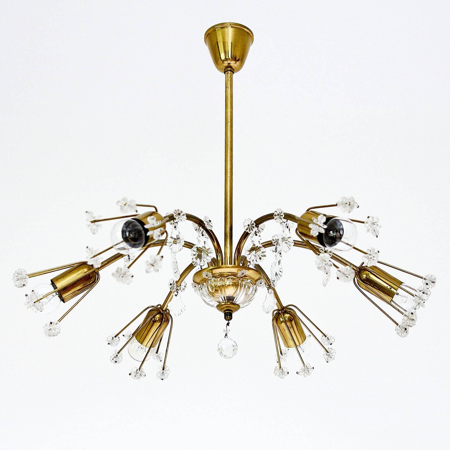 Mid-Century Modern Pair of Emil Stejnar Chandeliers or Flush Mount Lights, Patinated Brass, 1950s