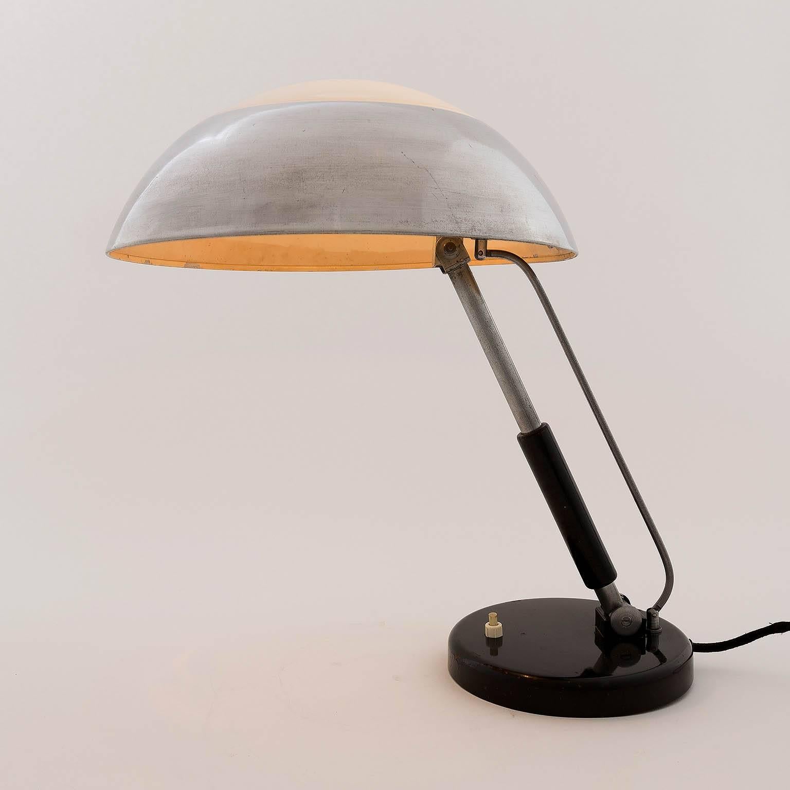 Bauhaus Table Lamp by Karl Trabert, Nickel and Opal Glass, Art Deco, 1930s 1