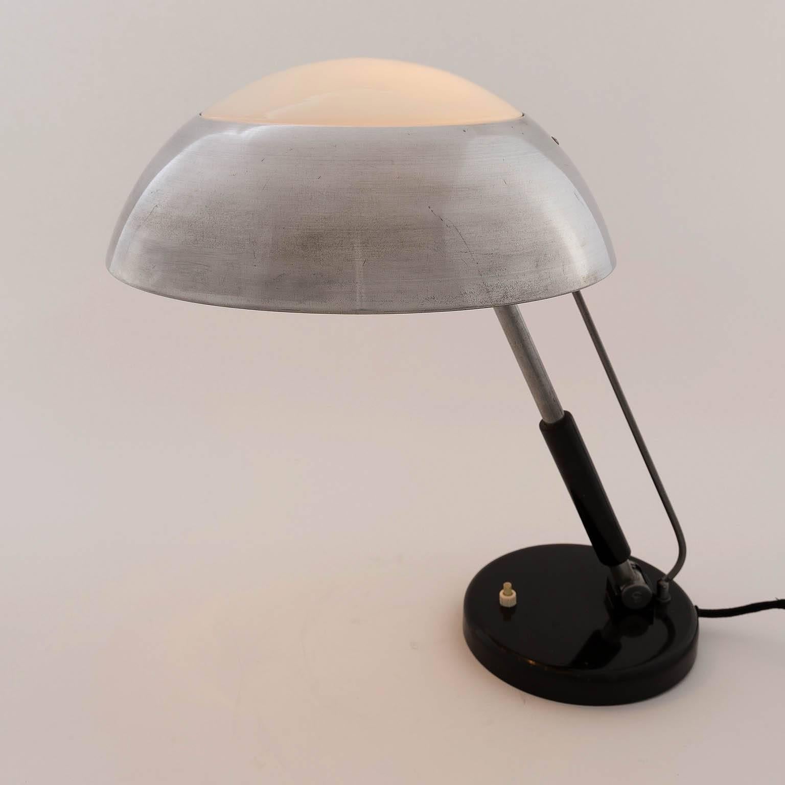 Bauhaus Table Lamp by Karl Trabert, Nickel and Opal Glass, Art Deco, 1930s 2