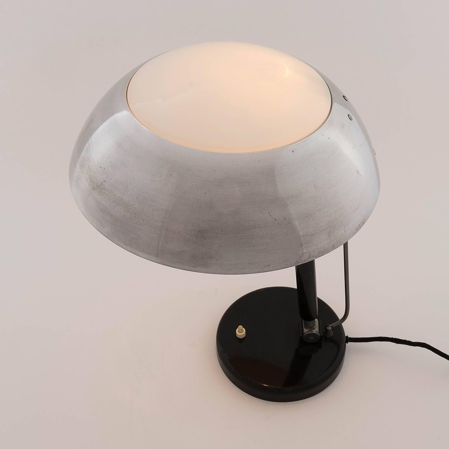 Bauhaus Table Lamp by Karl Trabert, Nickel and Opal Glass, Art Deco, 1930s 3