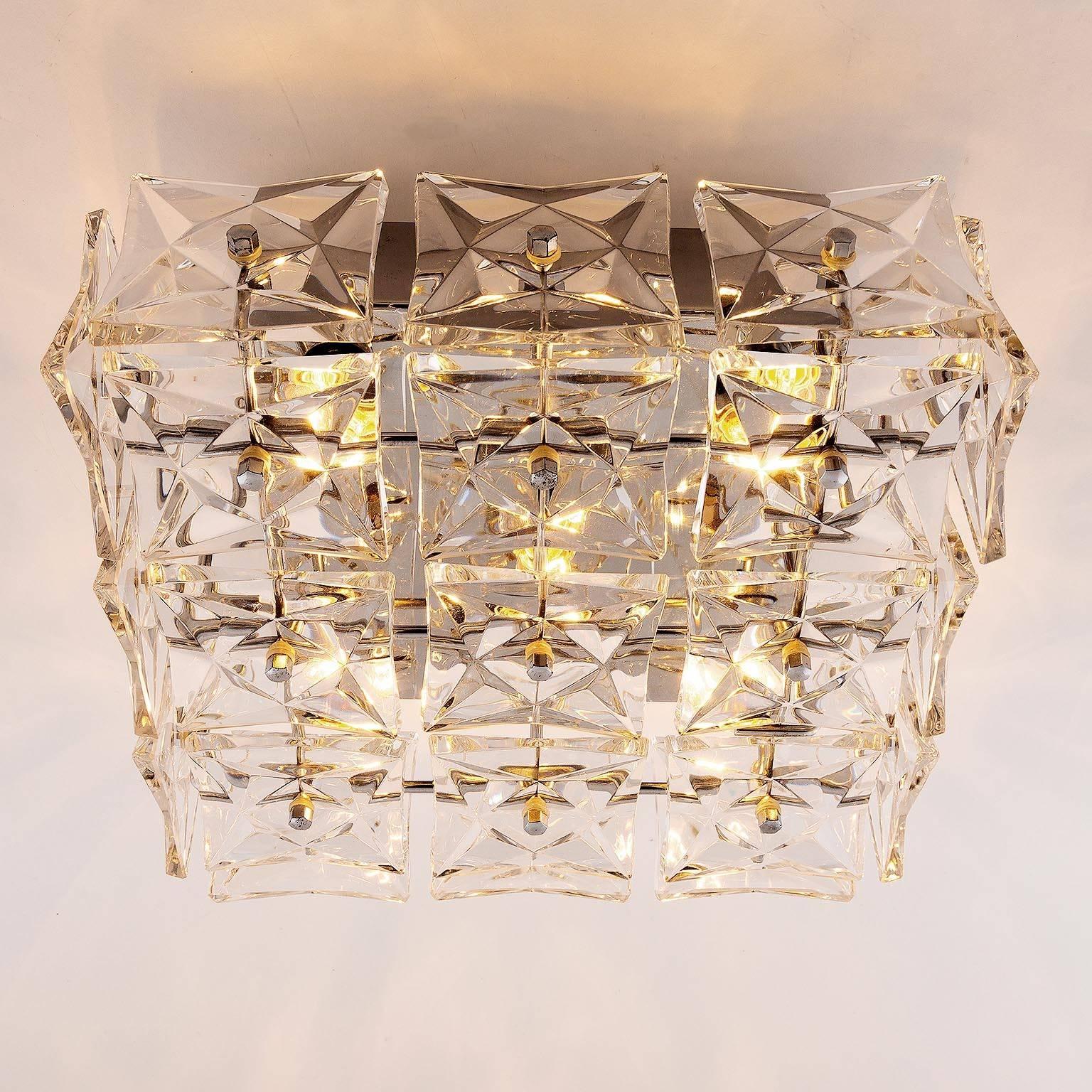 Pair of Kinkeldey Wall or Flush Mount Lights Sconces, Nickel Crystal Glass, 1970 2