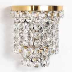 Pair of Bakalowits Wall Lights, Brass Nickel Crystal, Austria, 1950s