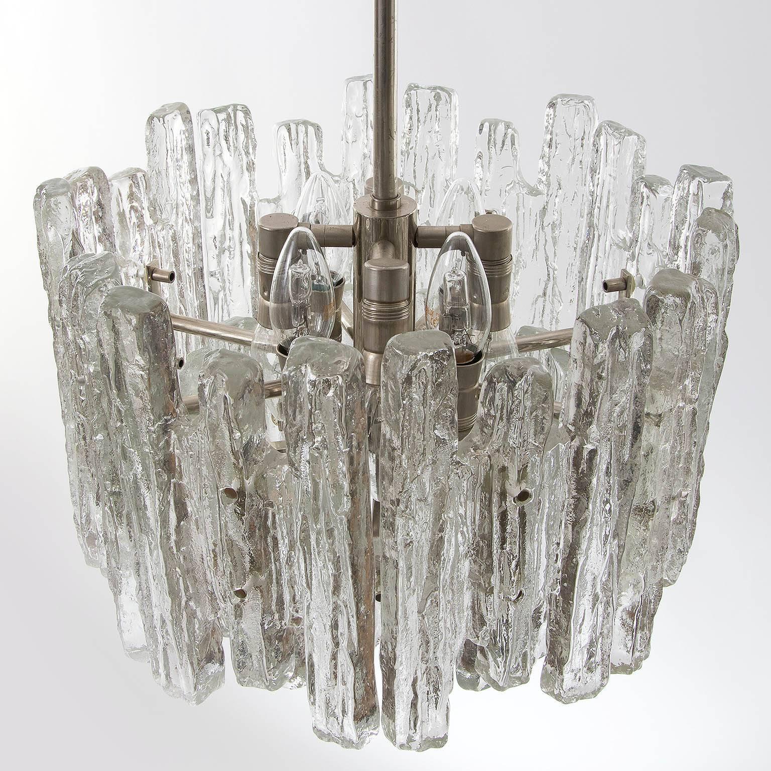 Frosted Kalmar Ice Glass Chandelier, 1970