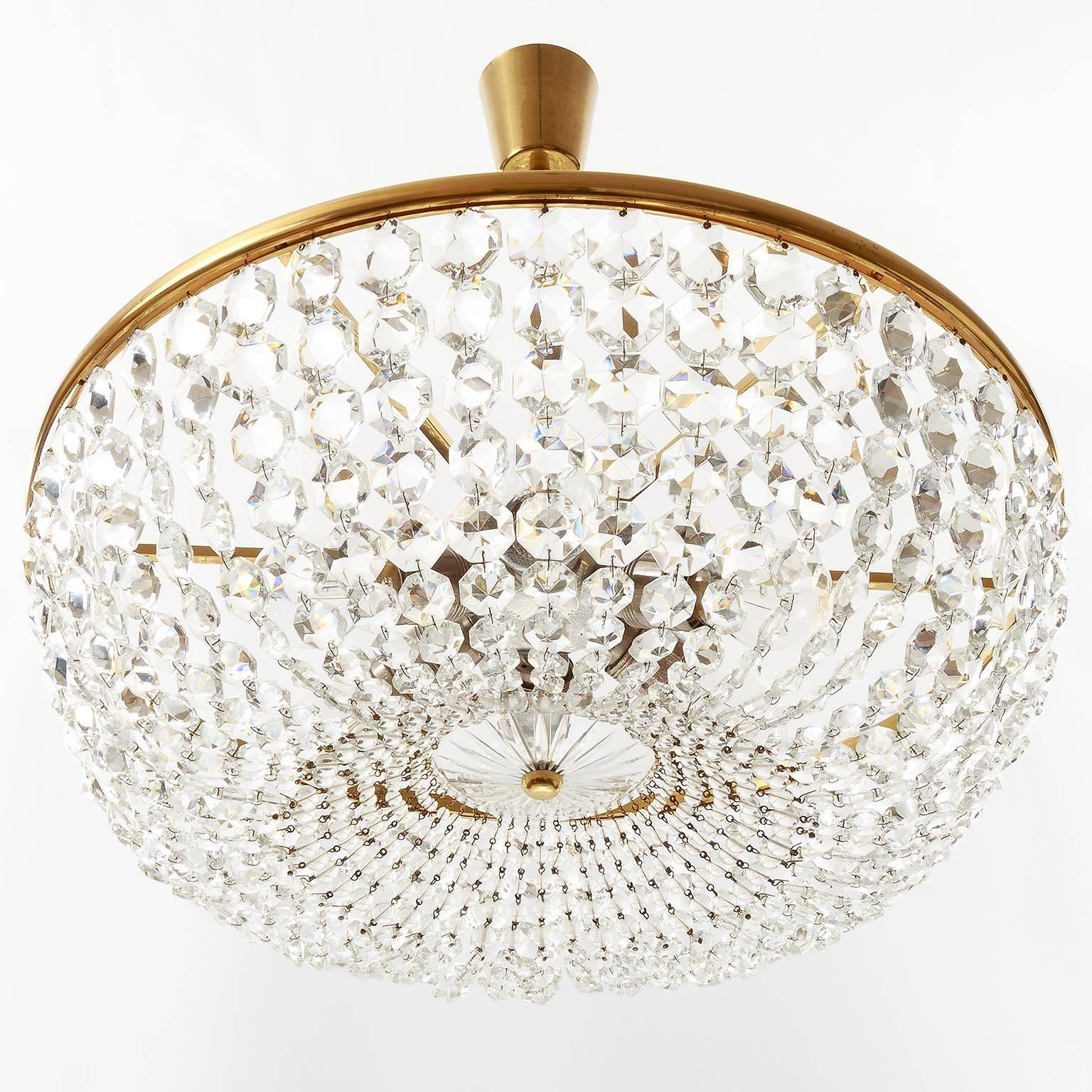 Polished Viennese Coffee House Basket Crystal Chandelier by Lobmeyr, 1960s