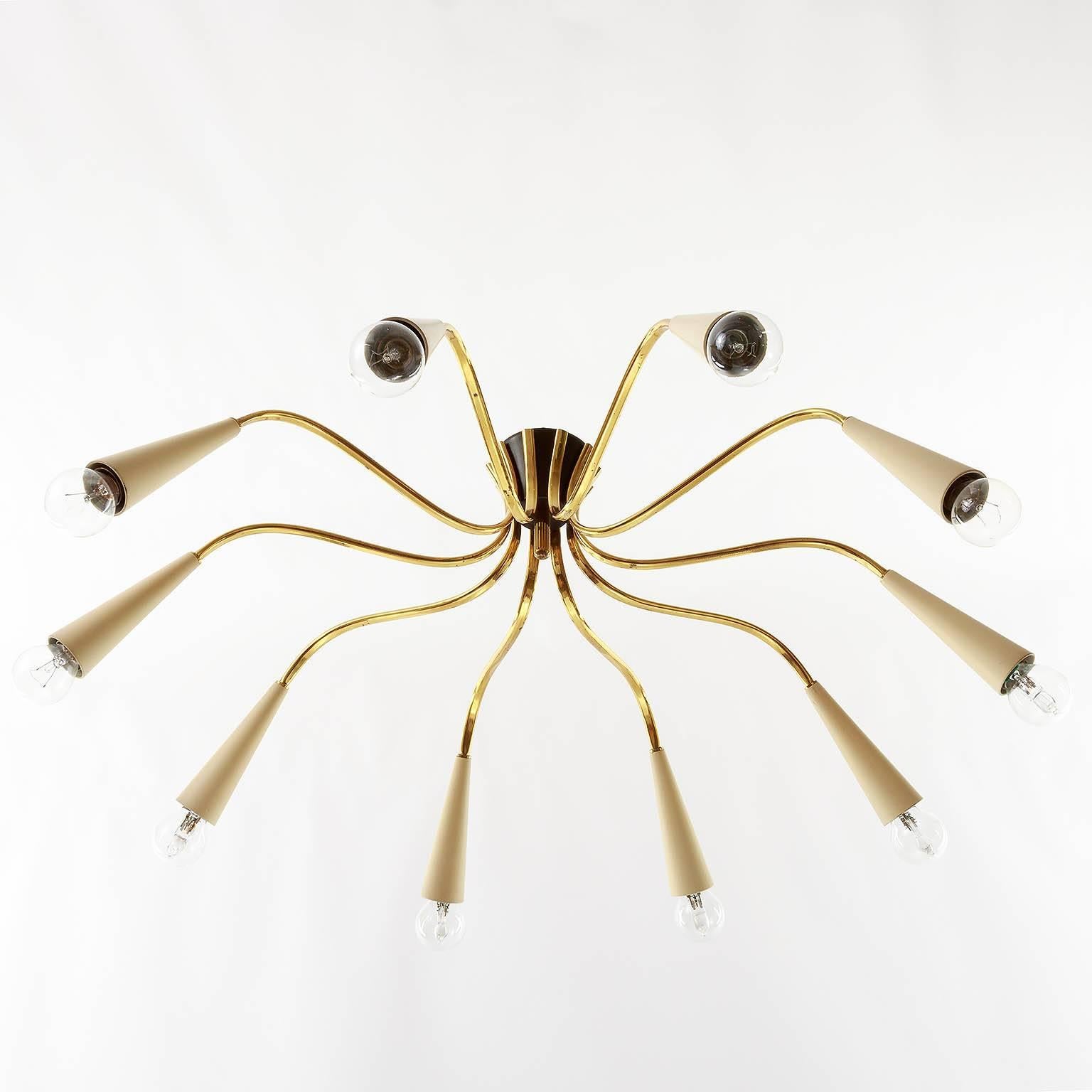 Mid-Century Modern Brass Spider Sputnik Flush Mount Chandelier, 1960s