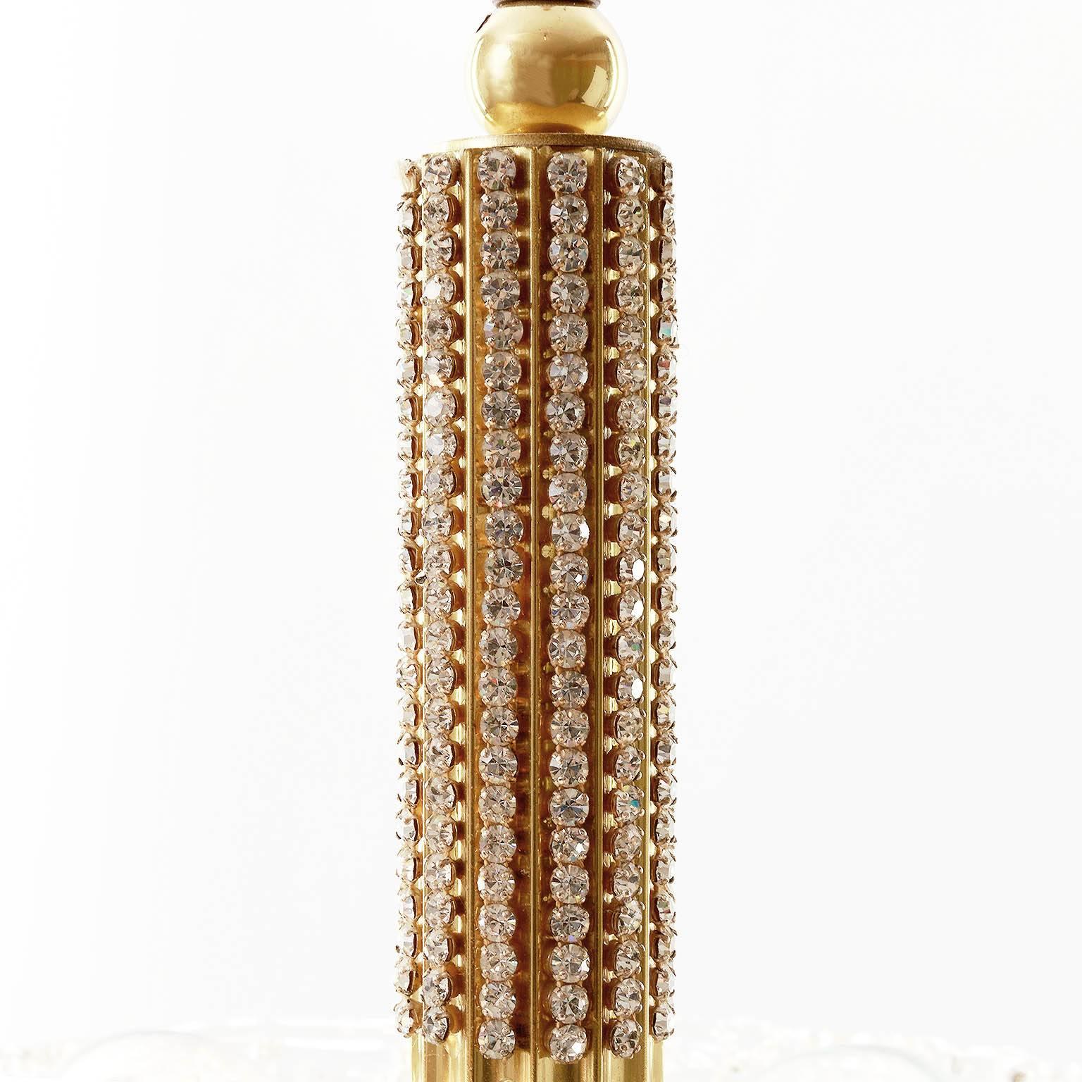 1960s Chandelier, Textured Glass Brass Crystal 2