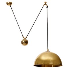 Florian Schulz Dome Pendant Light, Brass Counterweight Counter Balance, 1970
