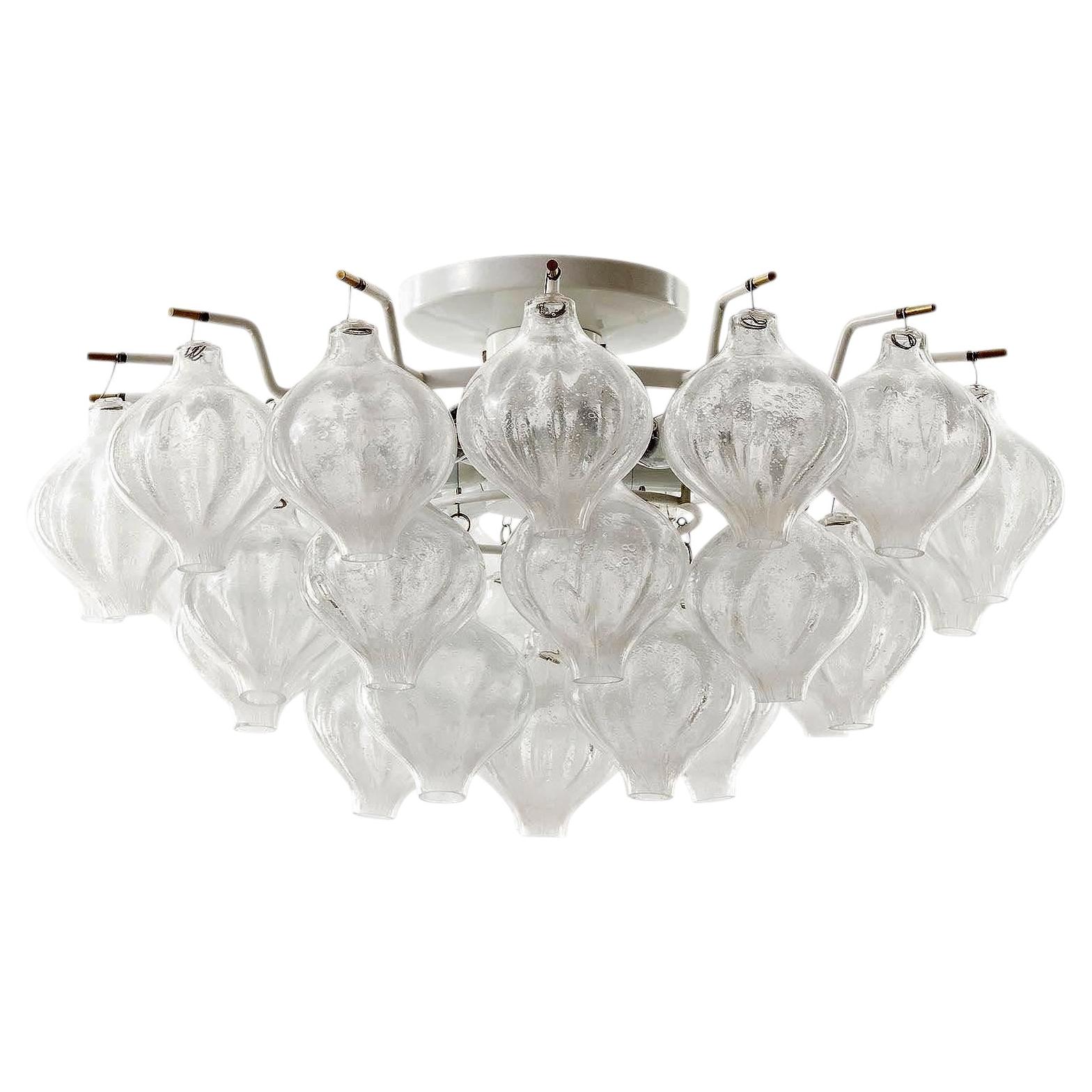 Kalmar 'Tulipan' Glass Flush Mount Light Chandelier, 1970s, One of Three
