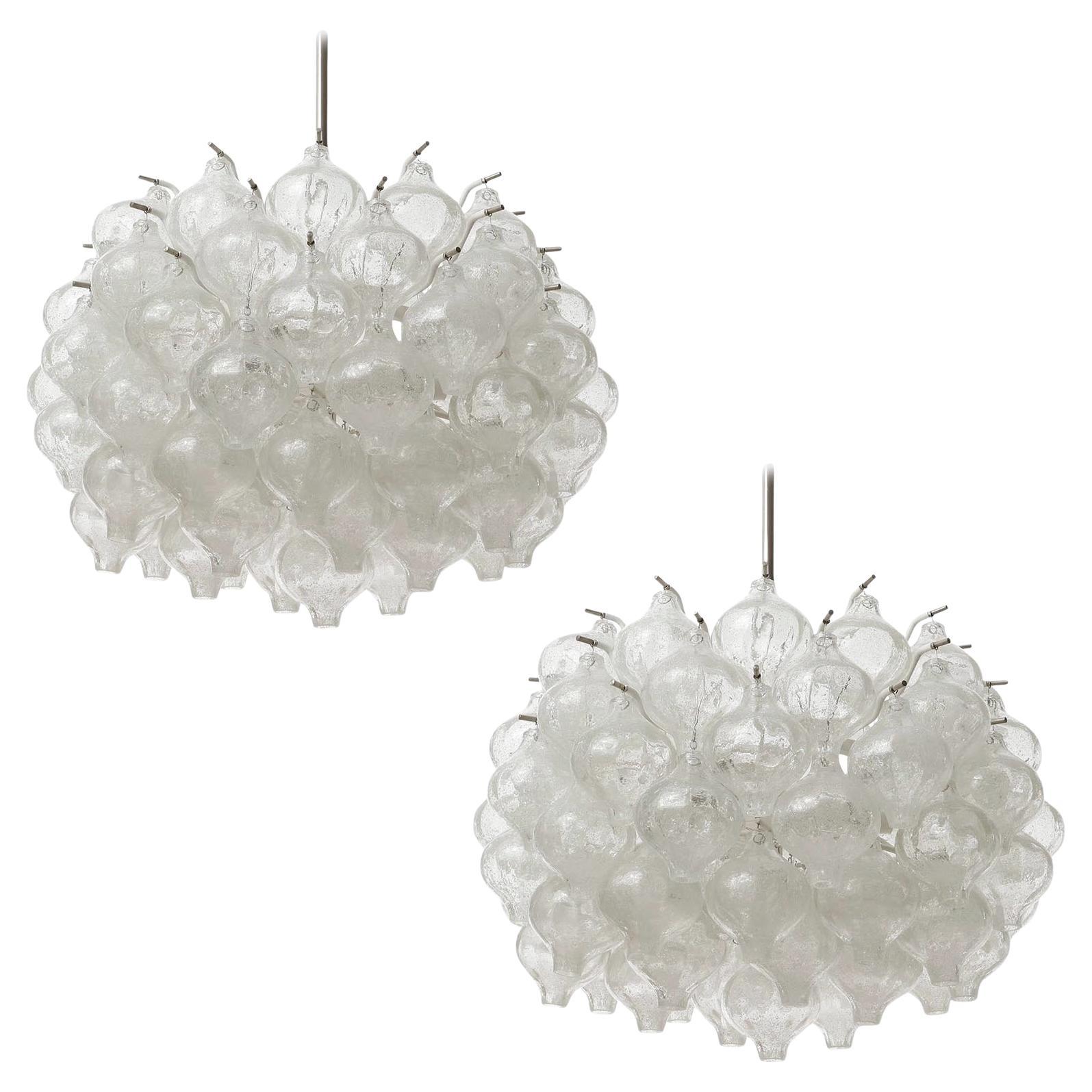 Painted Kalmar Tulipan Chandelier Pendant Light, Glass Nickel White Metal, 1970s, 1 of 2 For Sale