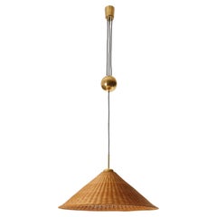 Counterweight Pendant Light by J.T. Kalmar, Josef Frank, Brass Wicker, 1950s