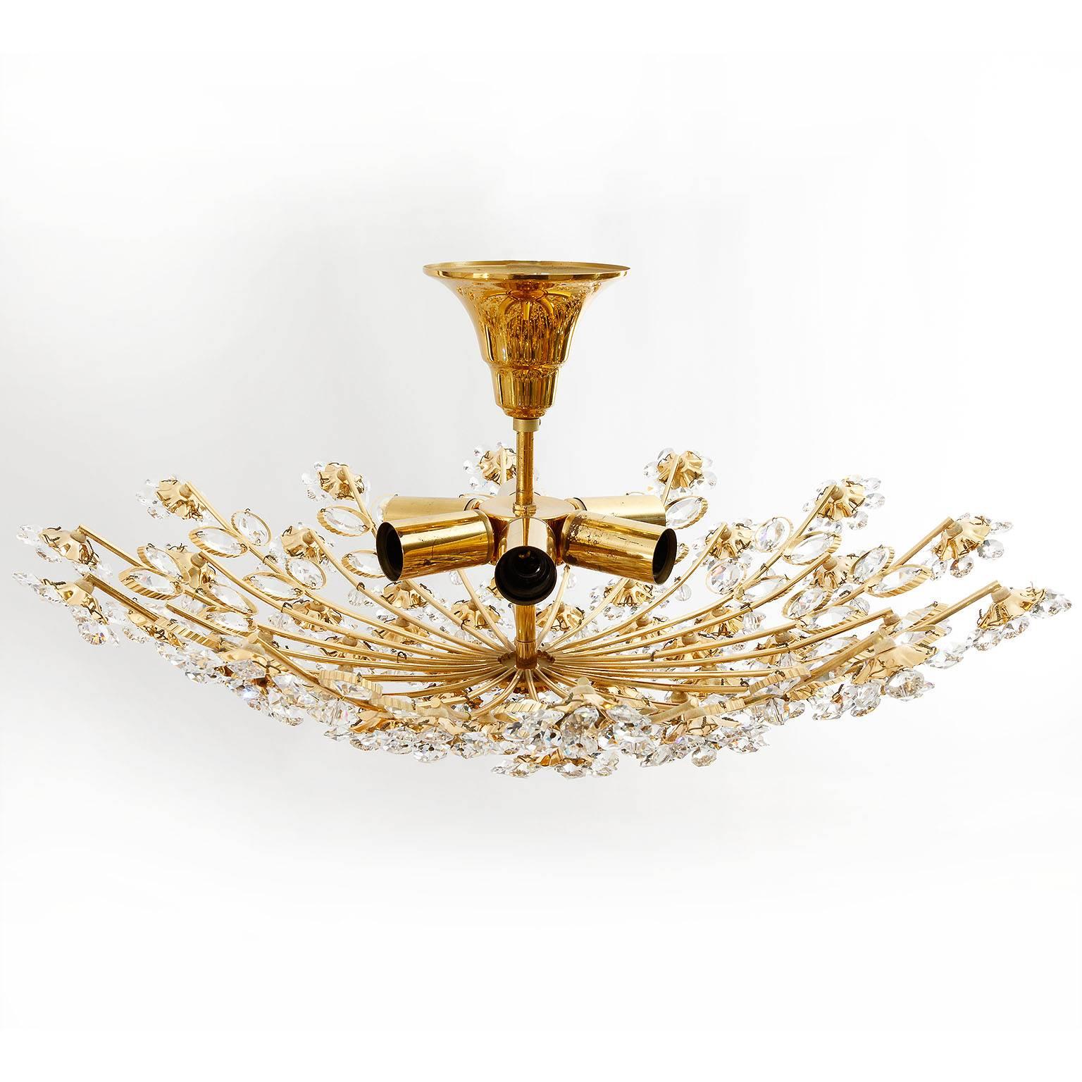 Palwa Light Fixture, Gilt Brass and Crystal, 1960s 1