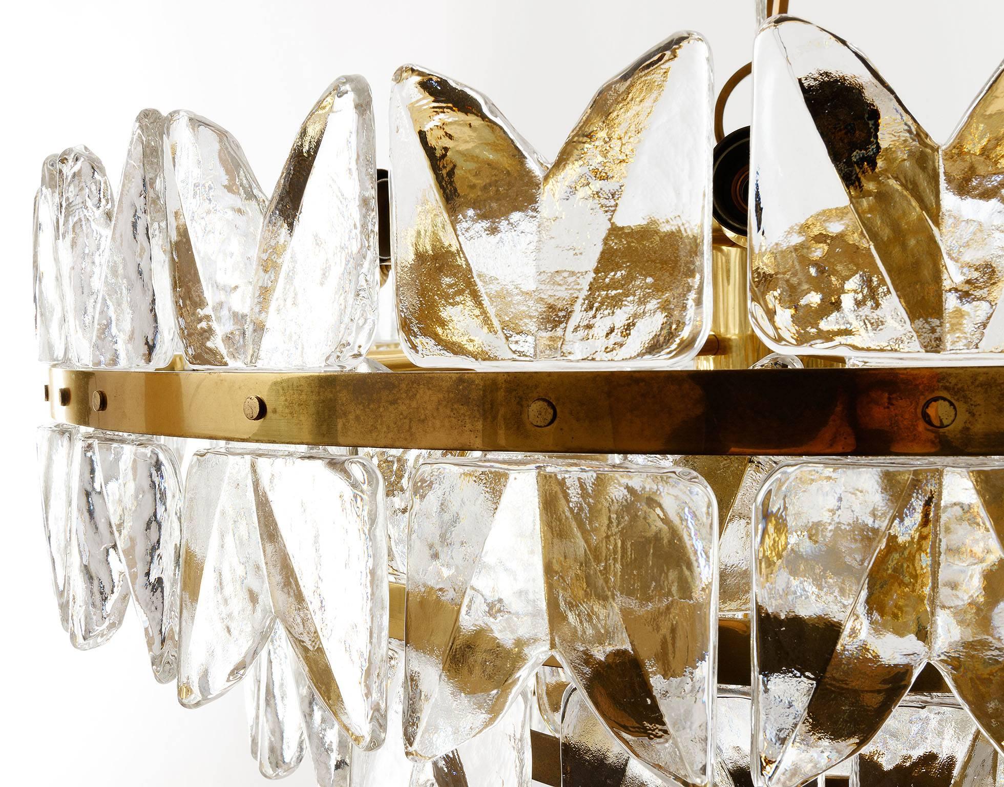 Large Kalmar Chandelier Pendant Light, Brass and Glass, Corina Model, 1970 4