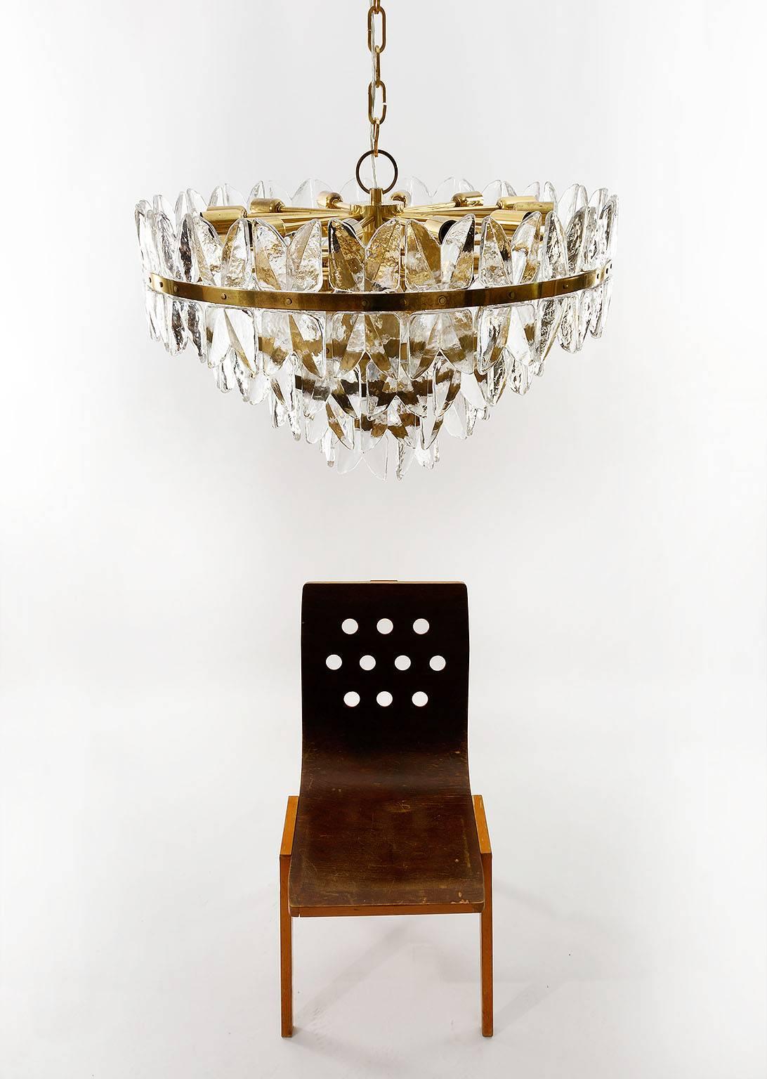 Mid-20th Century Large Kalmar Chandelier Pendant Light, Brass and Glass, Corina Model, 1970