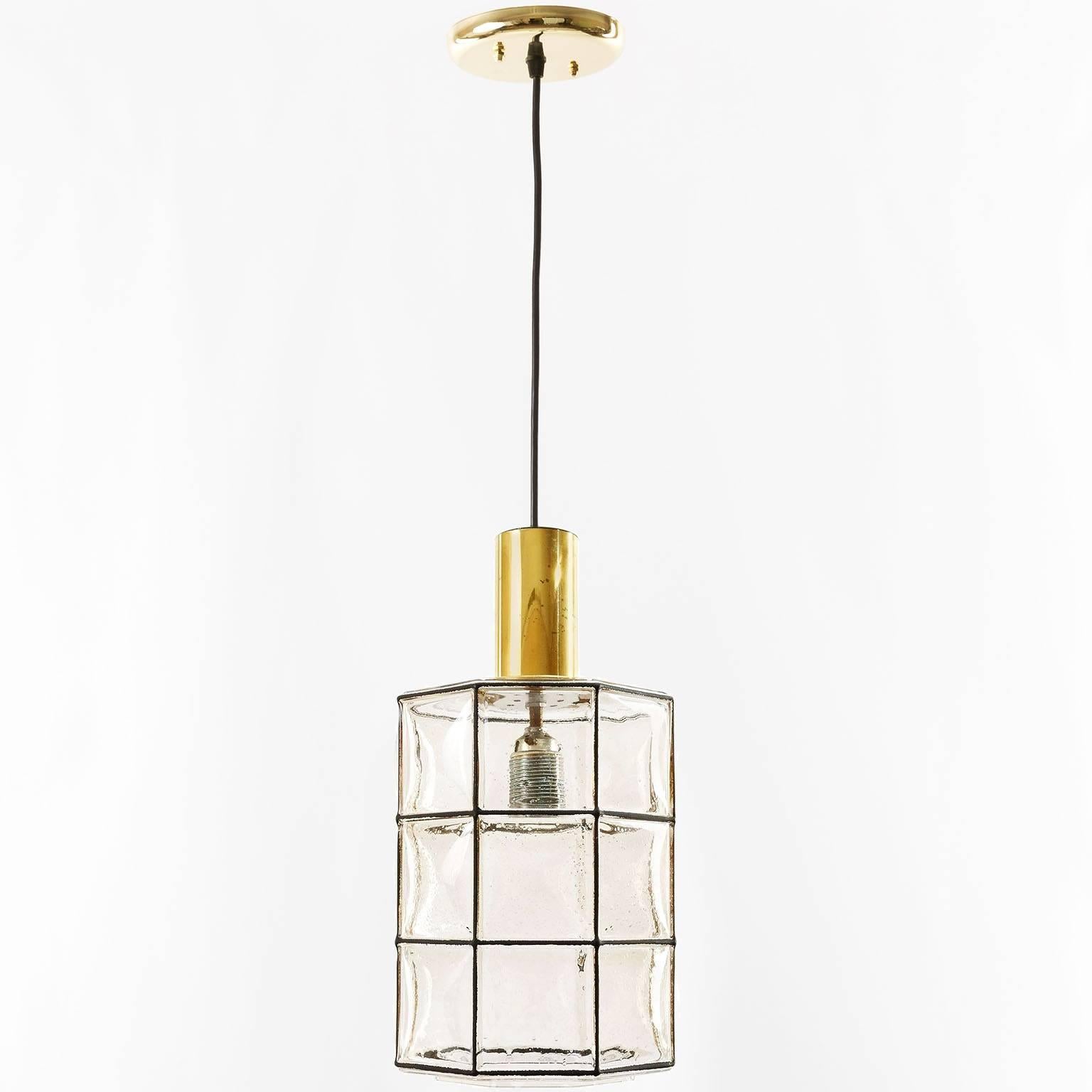 Limburg Pendant Light, Brass and Amber Iron Glass, 1960s In Excellent Condition In Hausmannstätten, AT