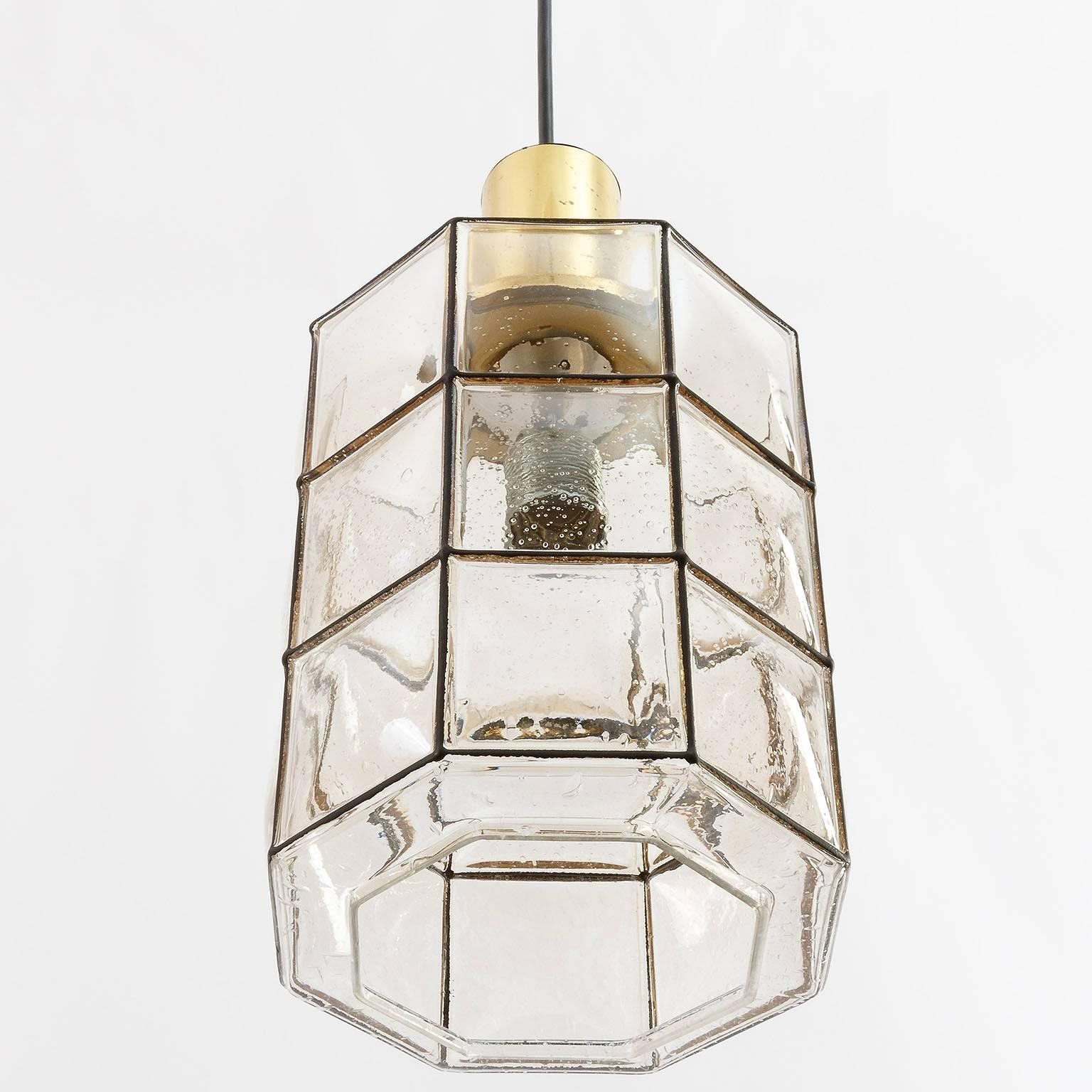 Mid-Century Modern Limburg Pendant Light, Brass and Amber Iron Glass, 1960s