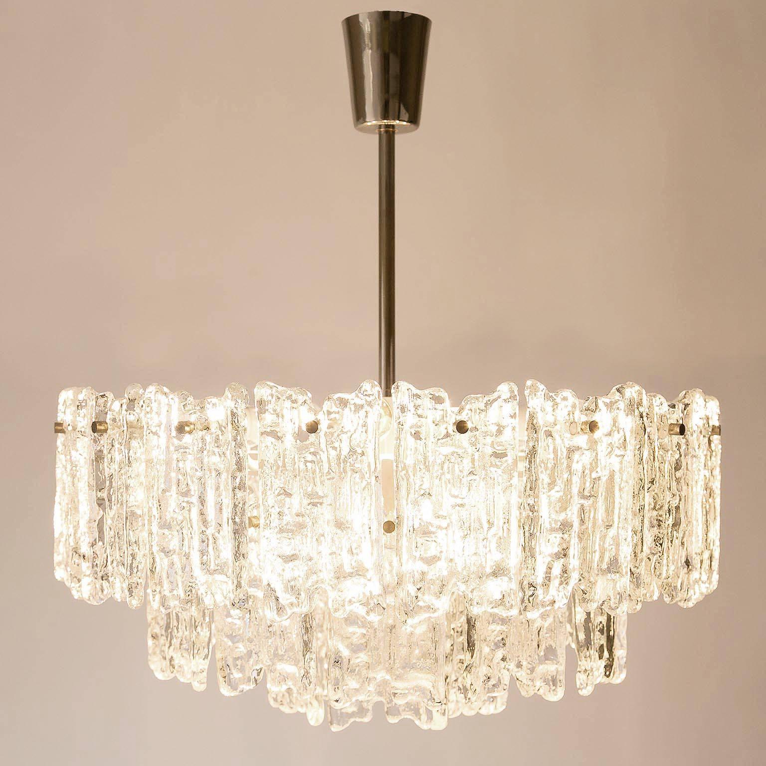 Mid-20th Century Kalmar Chandelier, Rare Ice Glass, 1960s, One of Two