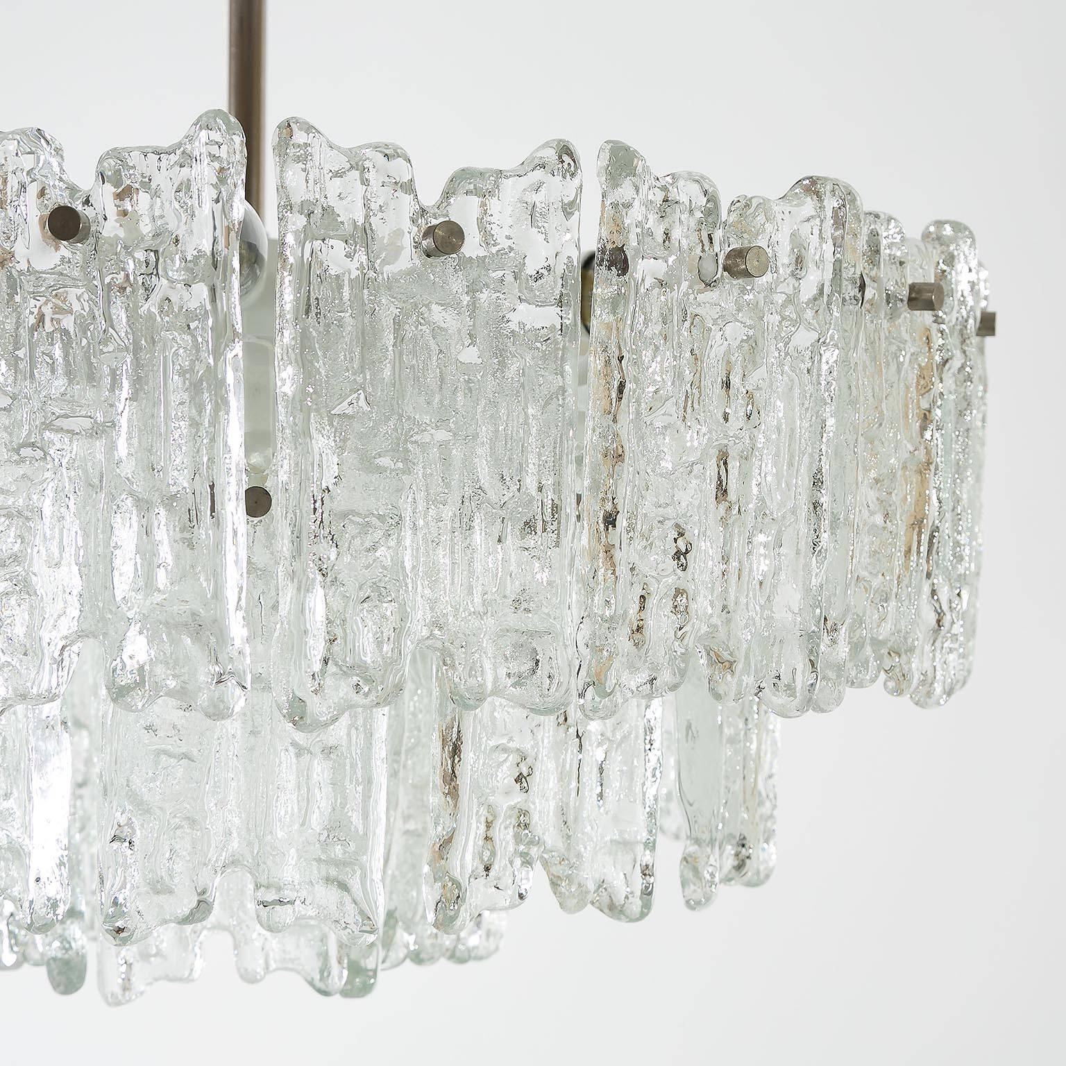 Kalmar Chandelier, Rare Ice Glass, 1960s, One of Two 1